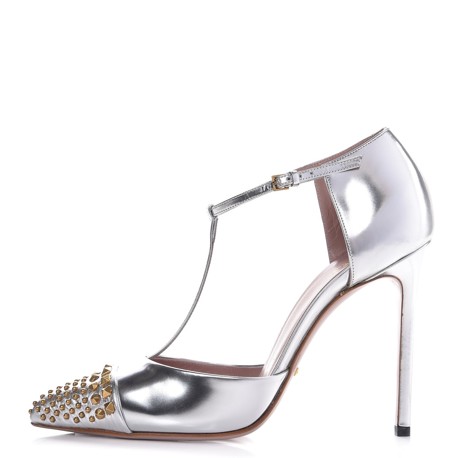 silver t strap pumps