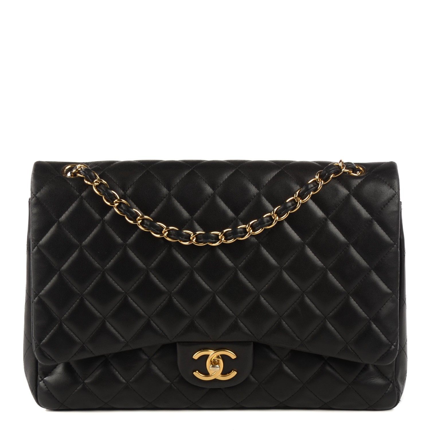 CHANEL Lambskin Quilted Maxi Double Flap Black 119918