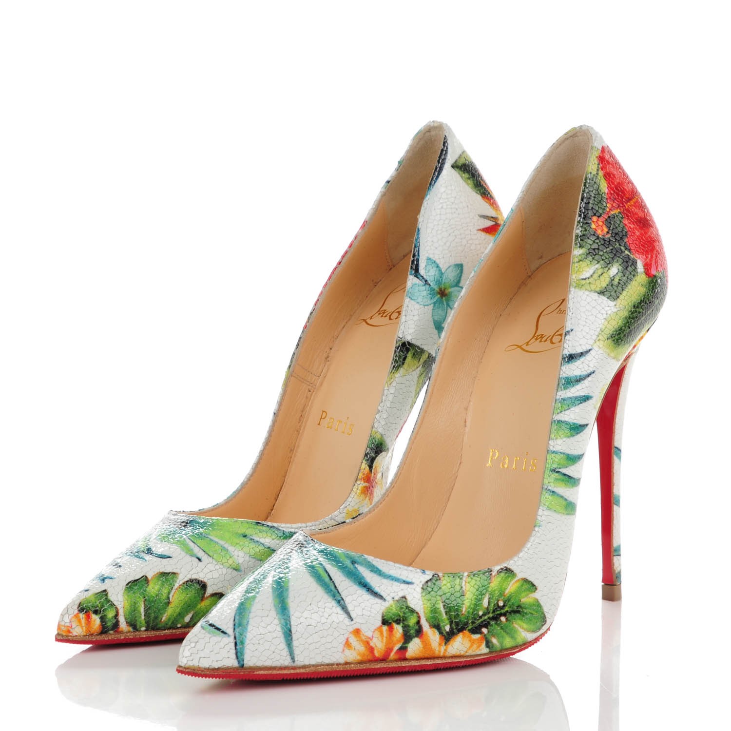 CHRISTIAN LOUBOUTIN Calfskin Hawaii So Kate 120 Pumps 34 White Multi 153906