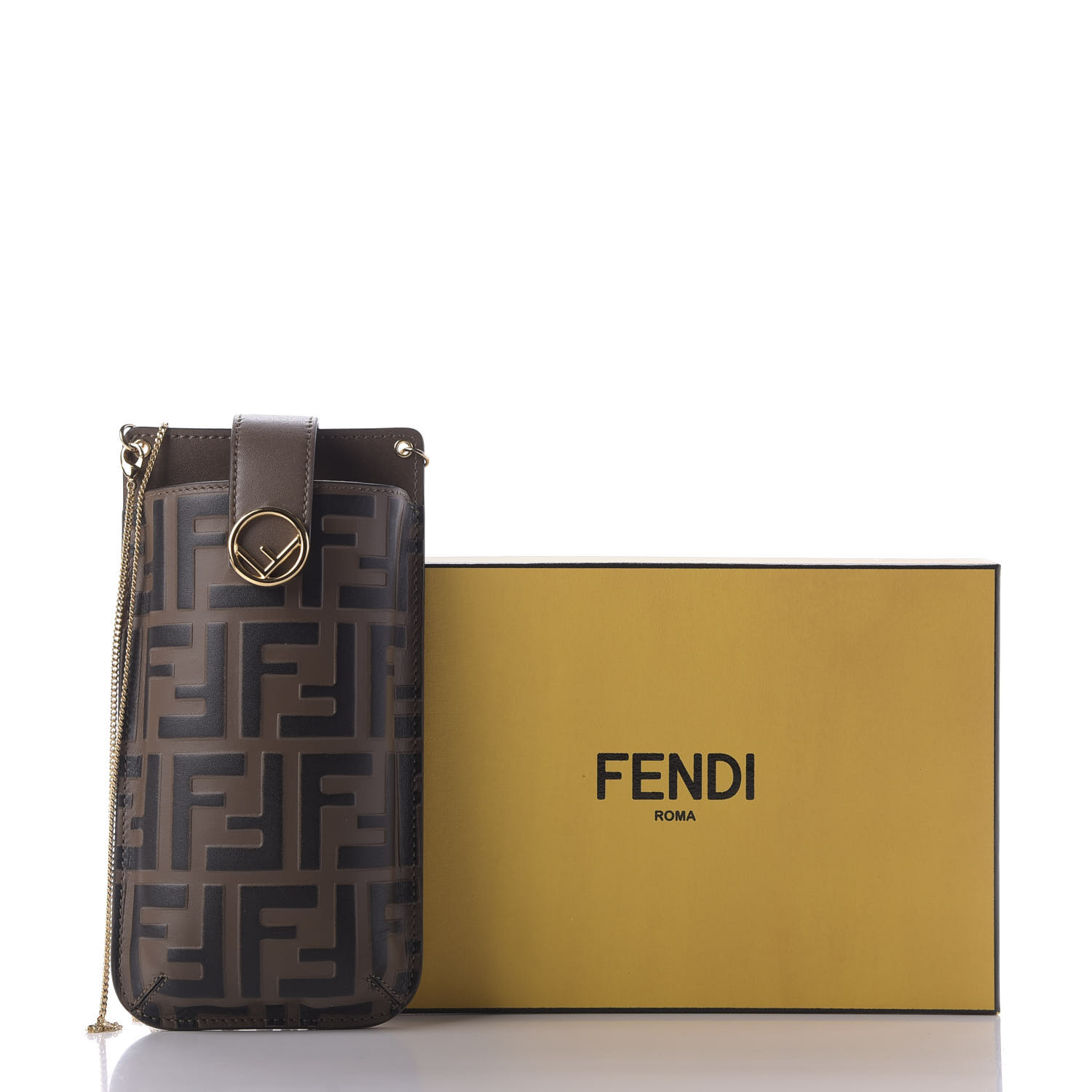 FENDI Vitello F is Fendi FF 1974 Embossed Phone Pouch Maya Black 678795 ...