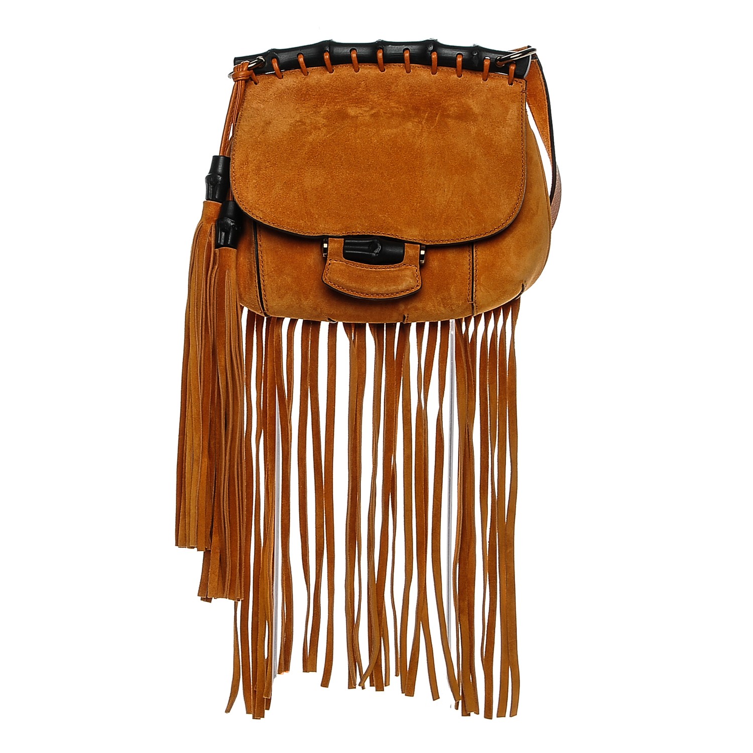 GUCCI Suede Small Nouveau Fringe Shoulder Bag Orange 188189