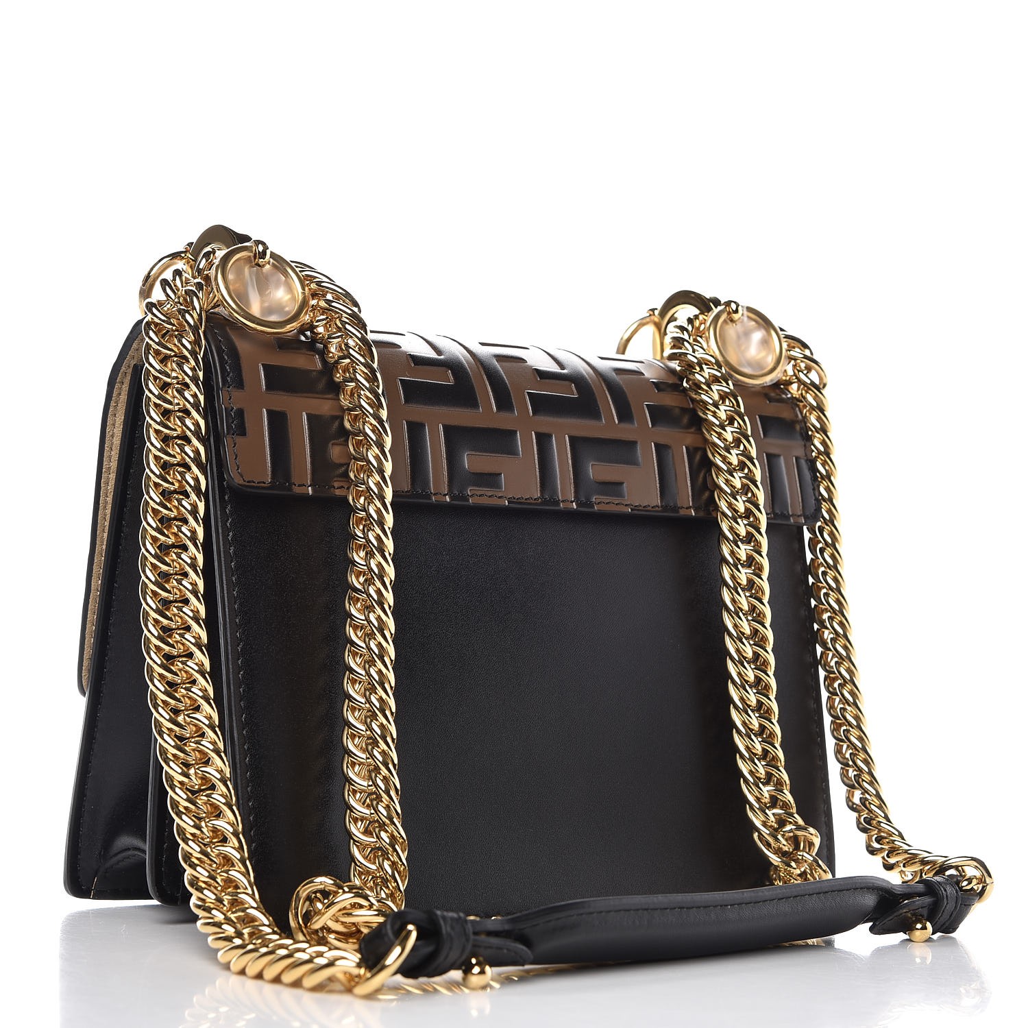 fendi calfskin zucca embossed kan i shoulder bag black