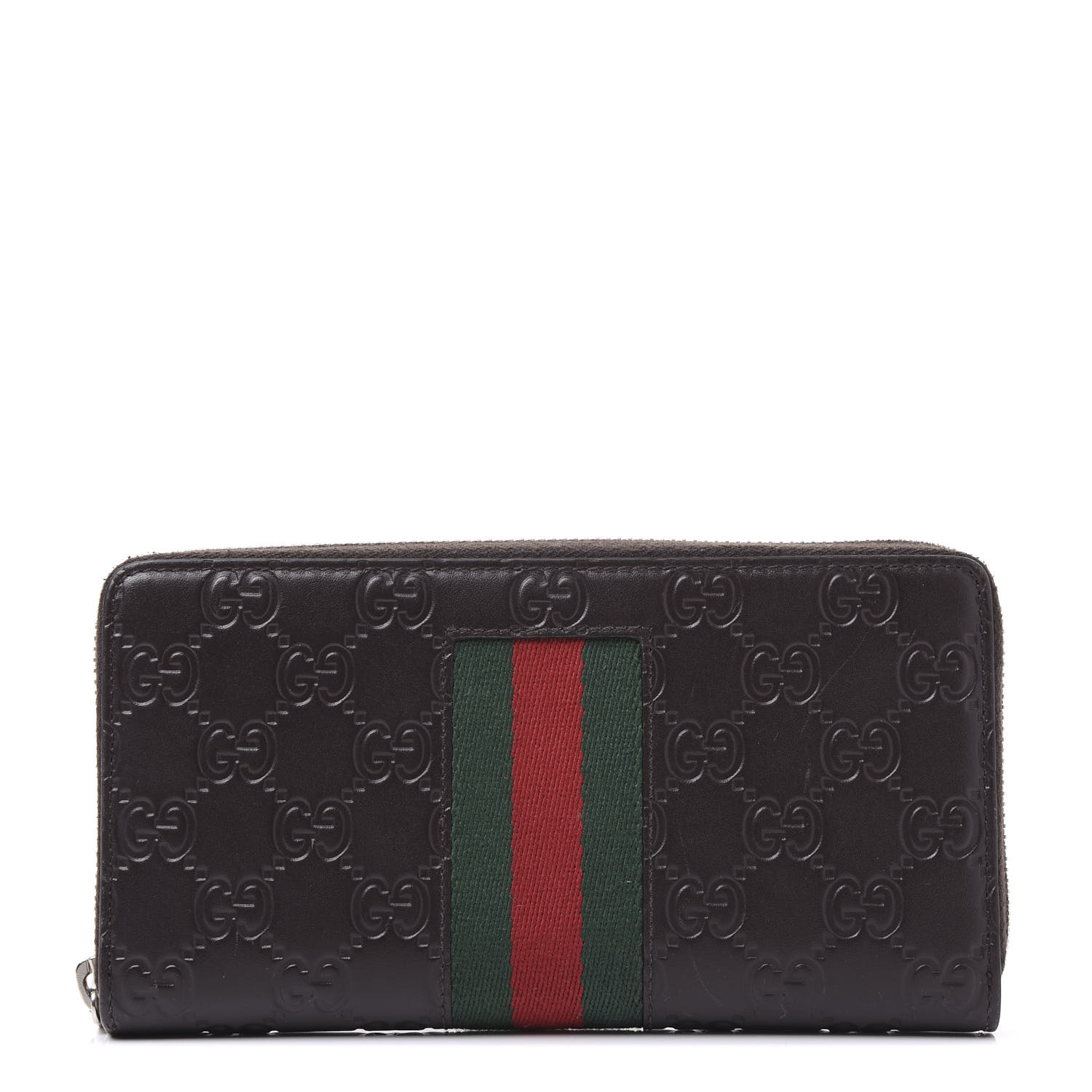 GUCCI Guccissima Web Zip Around Wallet Dark Brown 583087 | FASHIONPHILE