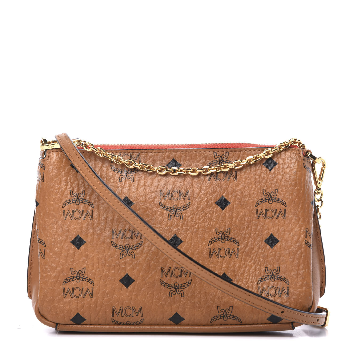 MCM Visetos Medium Millie Chain Crossbody Bag Cognac 584873 | FASHIONPHILE