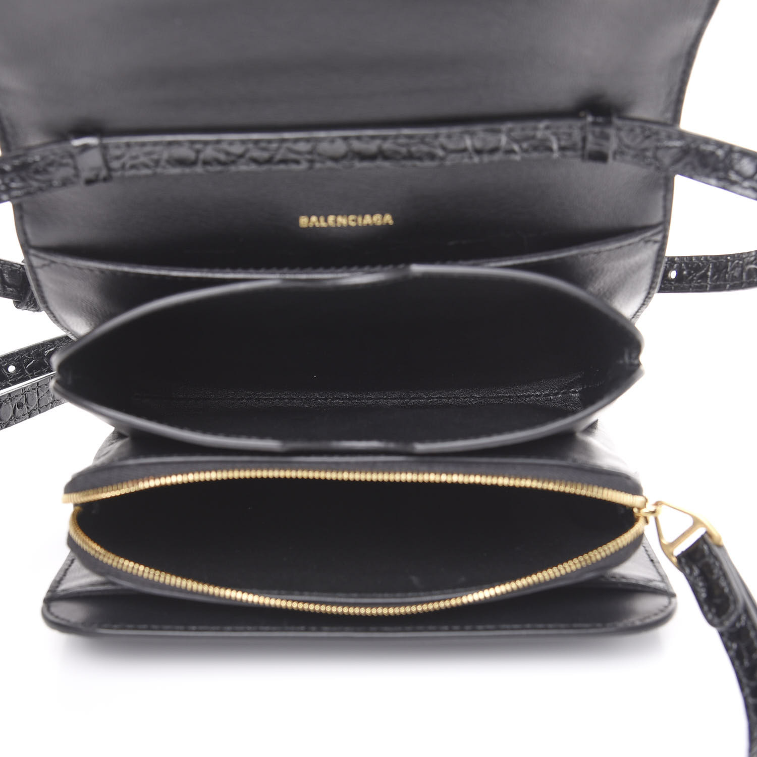 BALENCIAGA Calfskin Crocodile Embossed Small B Bag Black 582949