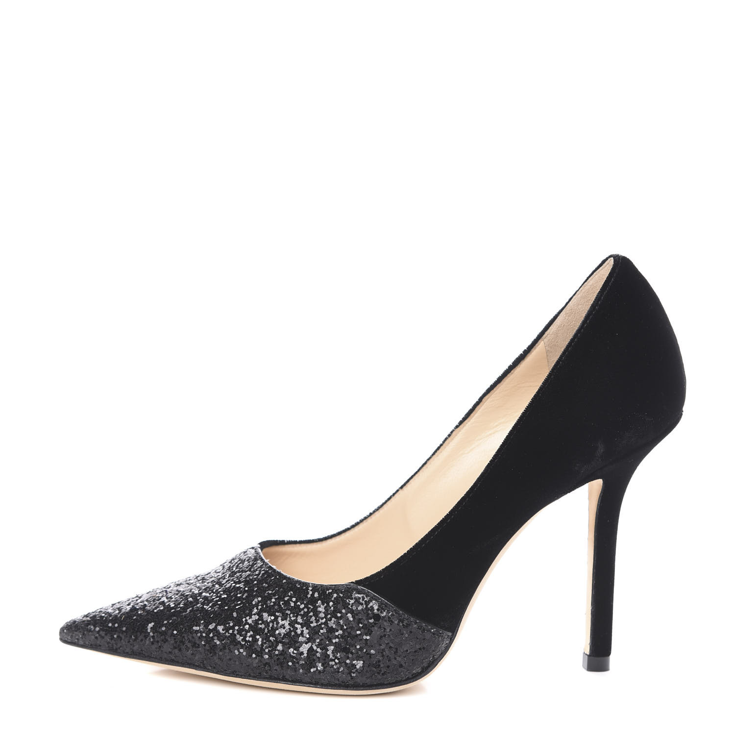 JIMMY CHOO Velvet Glitter Love 100 Pumps 36.5 Black 583514 | FASHIONPHILE