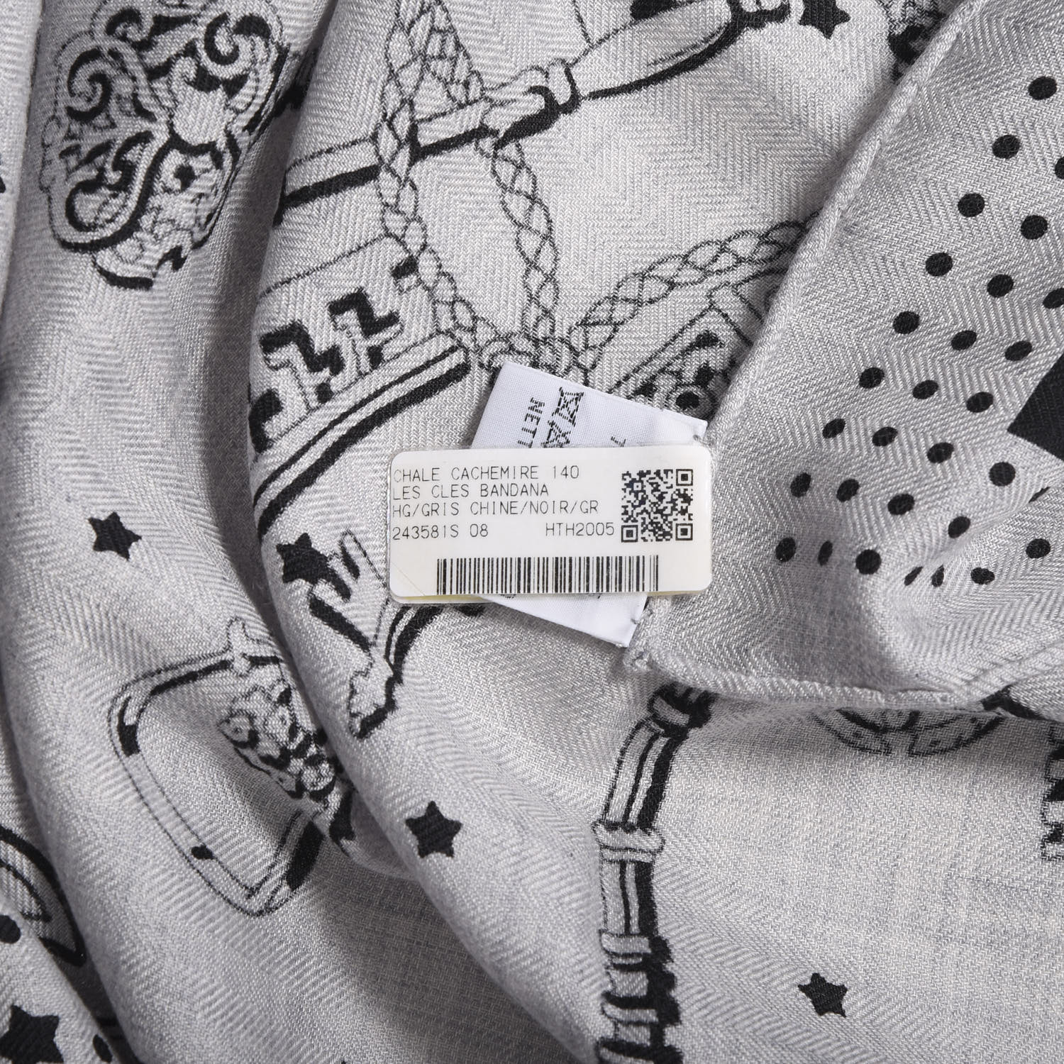 HERMES Cashmere Silk Les Cles Bandana Shawl 140 Gris Chine Black 586861 ...