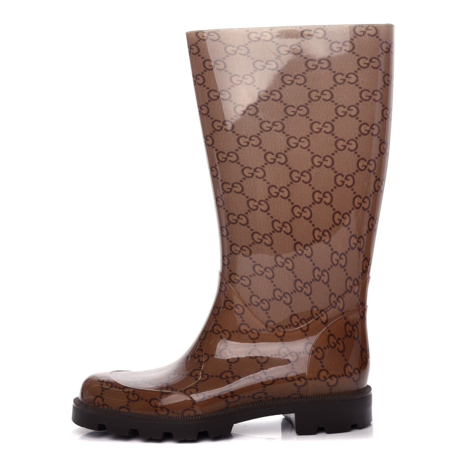 GUCCI Rubber Monogram Rain Boots 35 Brown 718637 | FASHIONPHILE