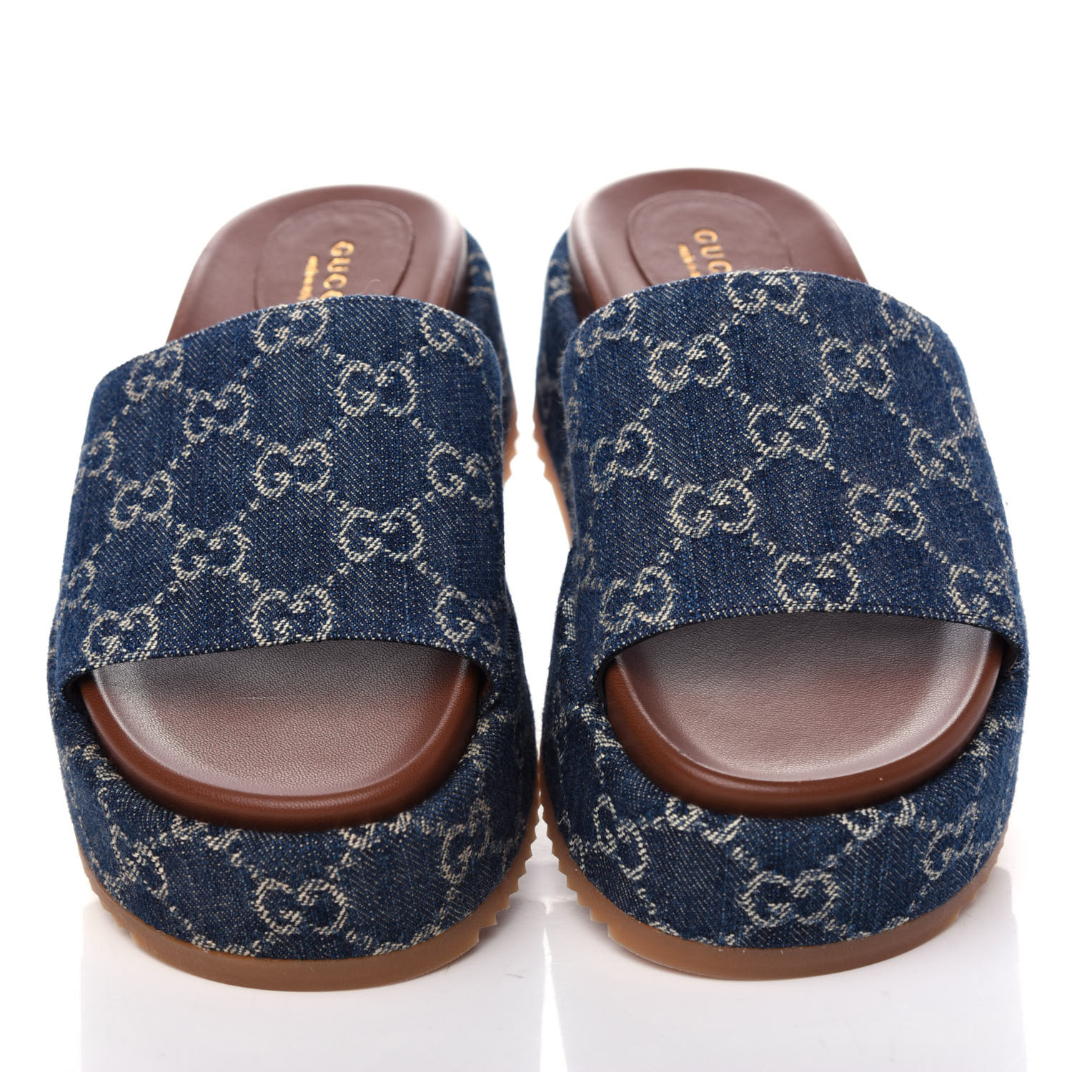 GUCCI Denim Jacquard GG Monogram Platform Slide Sandals 36.5 Dark Blue ...