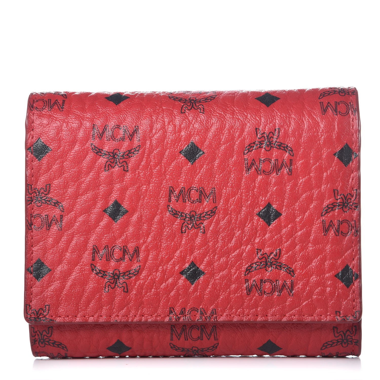 MCM Visetos Tri-Fold Flap Wallet Red 323186 | FASHIONPHILE