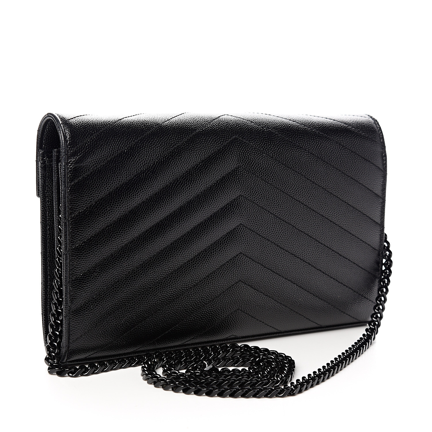 grain de poudre matelasse chevron monogram chain wallet black