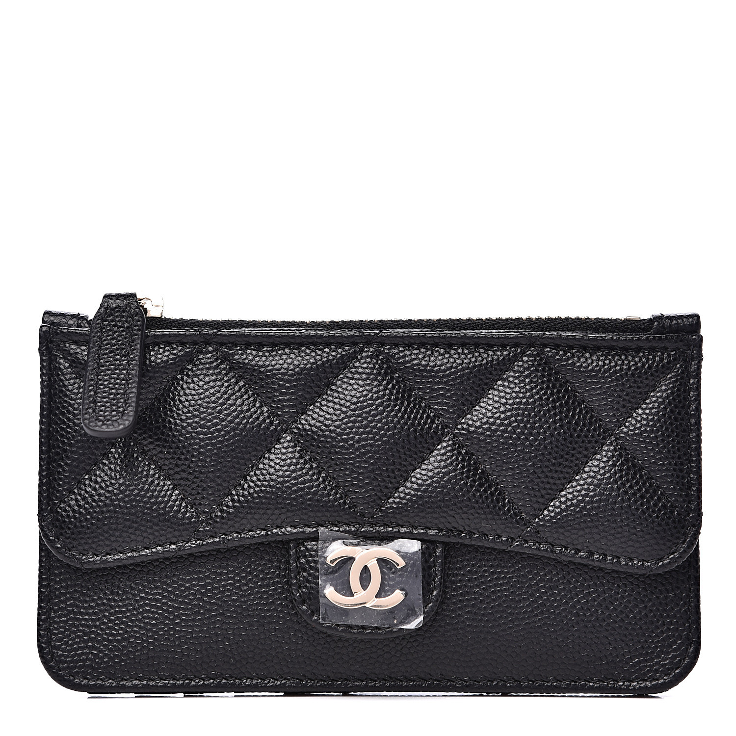 CHANEL Caviar Quilted Flap Zip Card Holder Black 539336