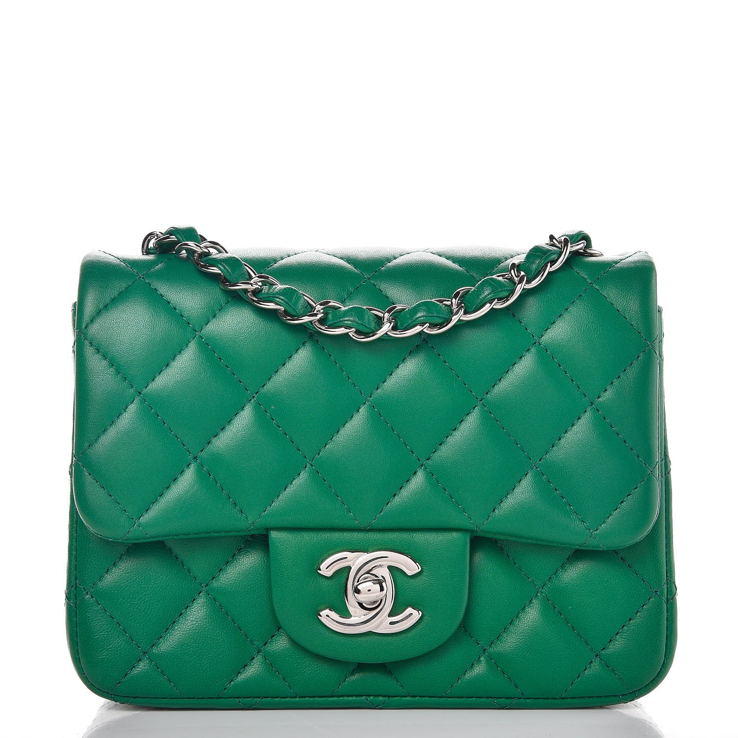 CHANEL Lambskin Quilted Mini Square Flap Green 280928