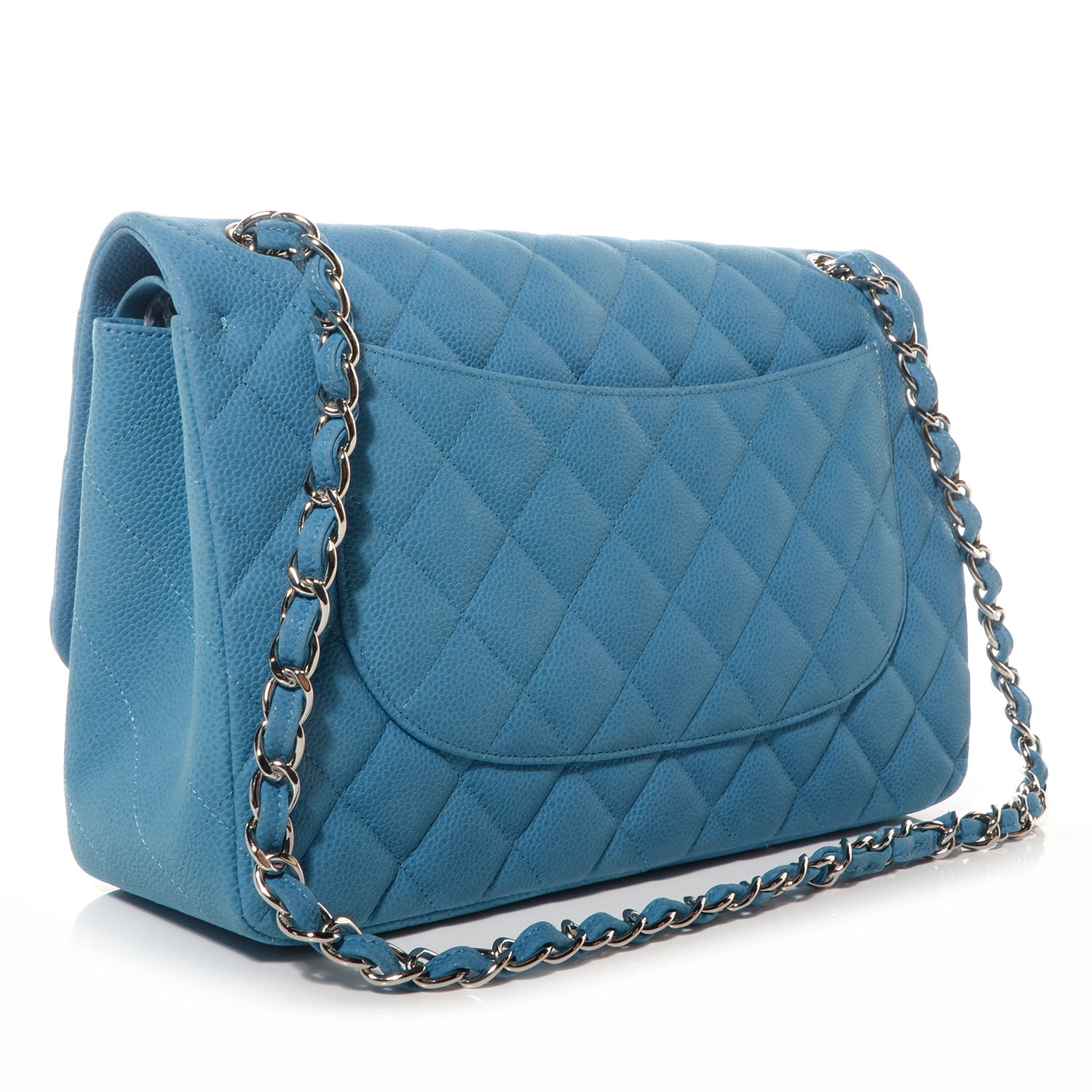 CHANEL Iridescent Caviar Jumbo Double Flap Blue 66027