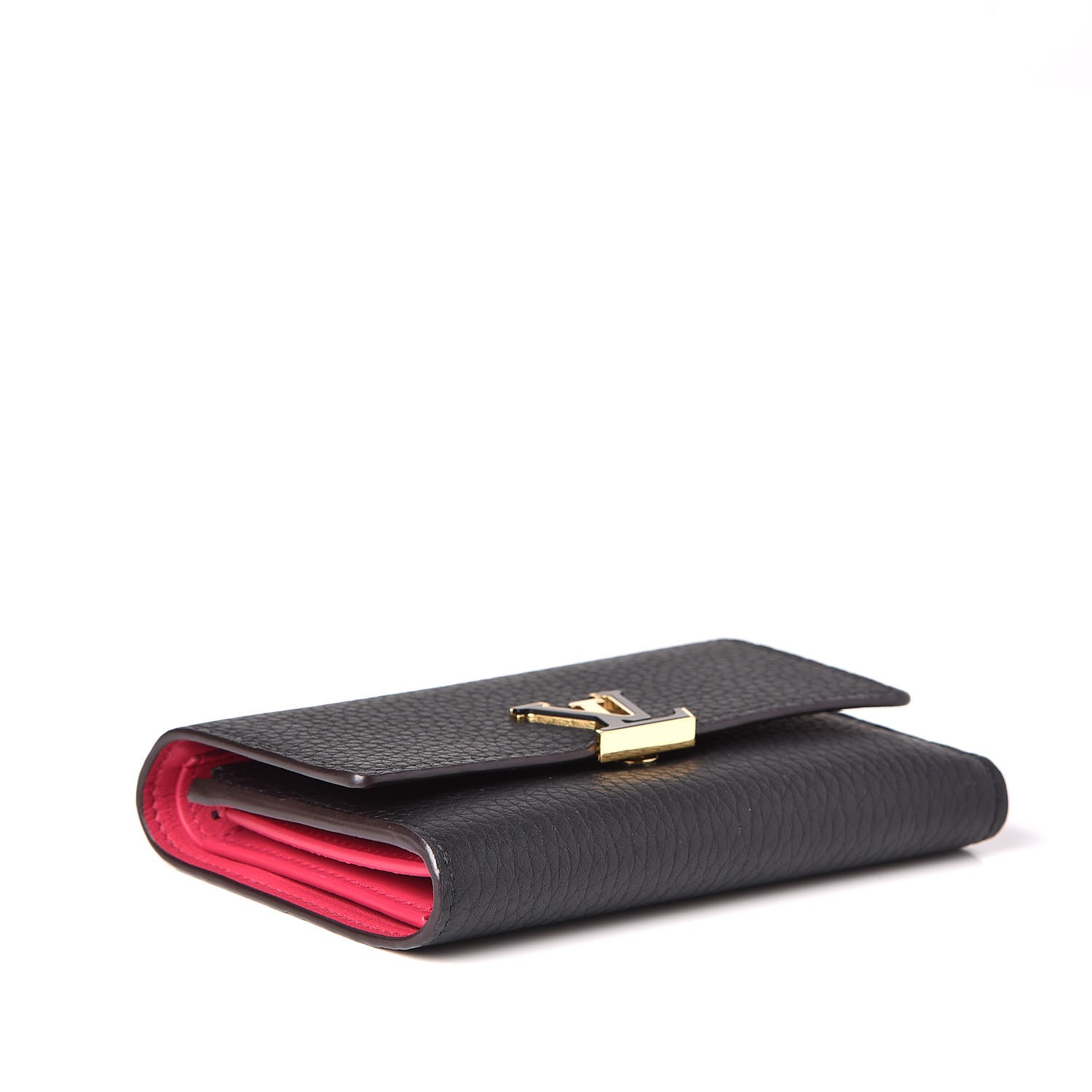 LOUIS VUITTON Taurillon Capucines Studded Compact Wallet Black 1183909