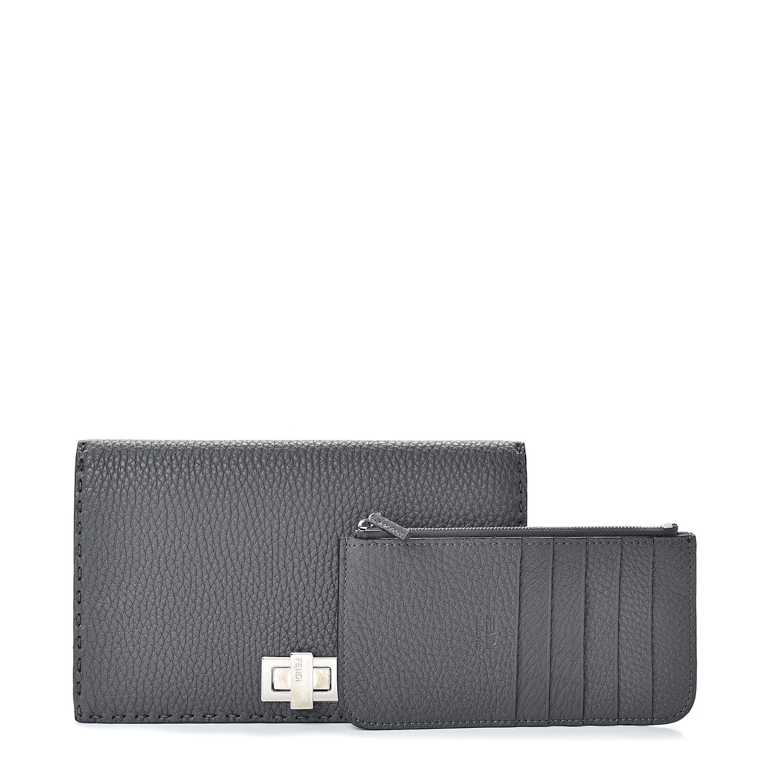 FENDI Calfskin Romano Selleria Peekaboo Mini Clutch Wallet Asfalto 498395