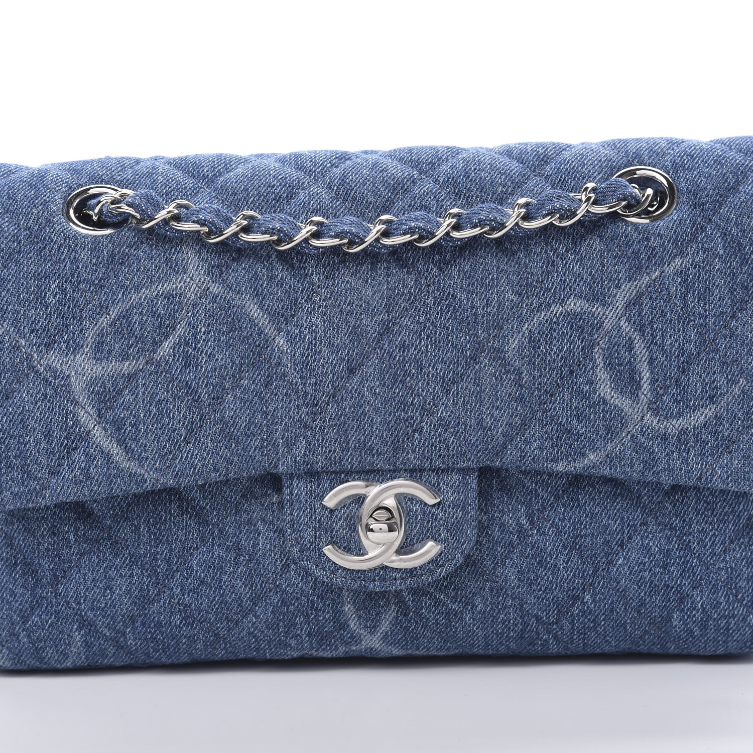 CHANEL Denim Quilted CC Print Medium Single Flap Blue 621955 | FASHIONPHILE