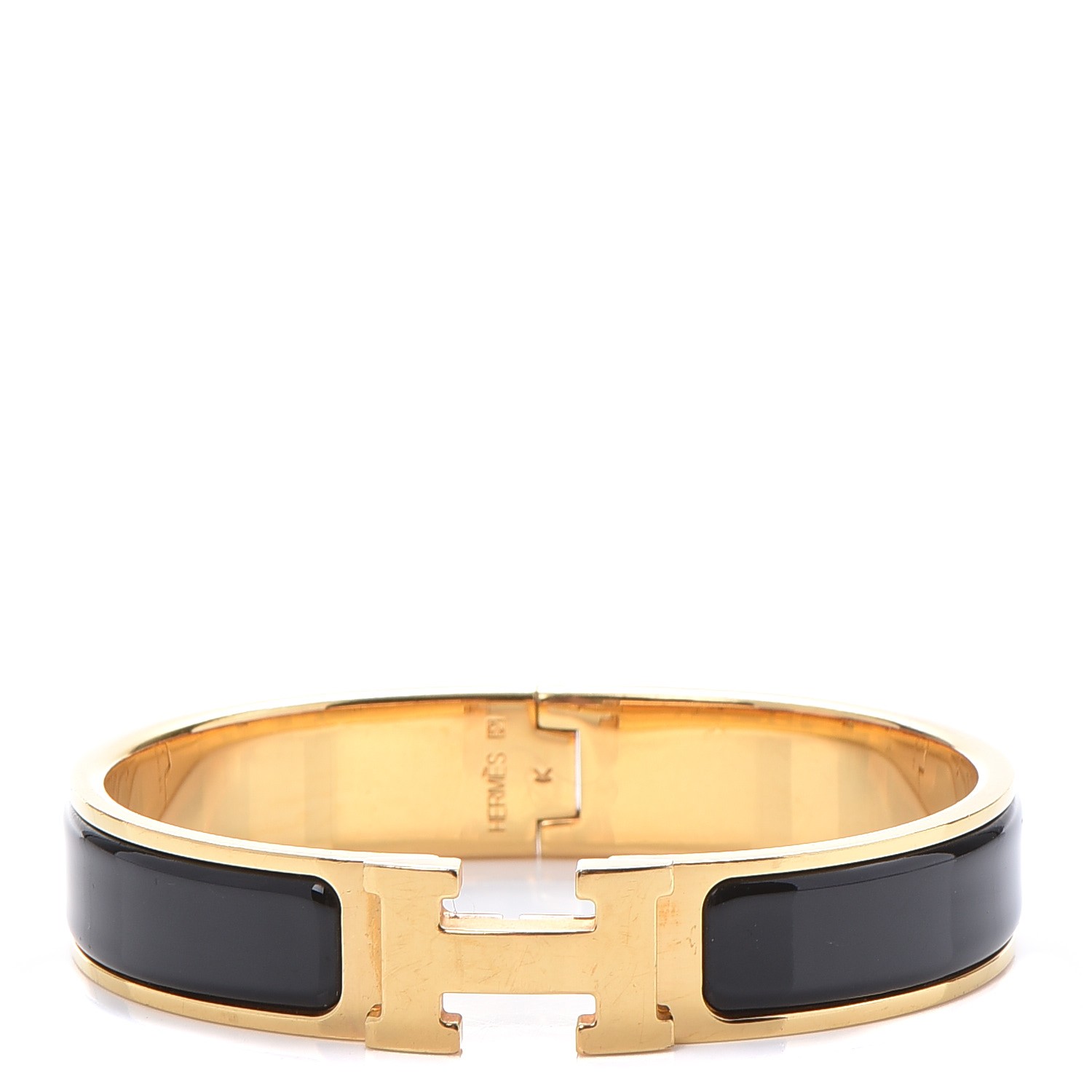 HERMES Enamel Narrow Clic Clac H Bracelet PM Black 253976