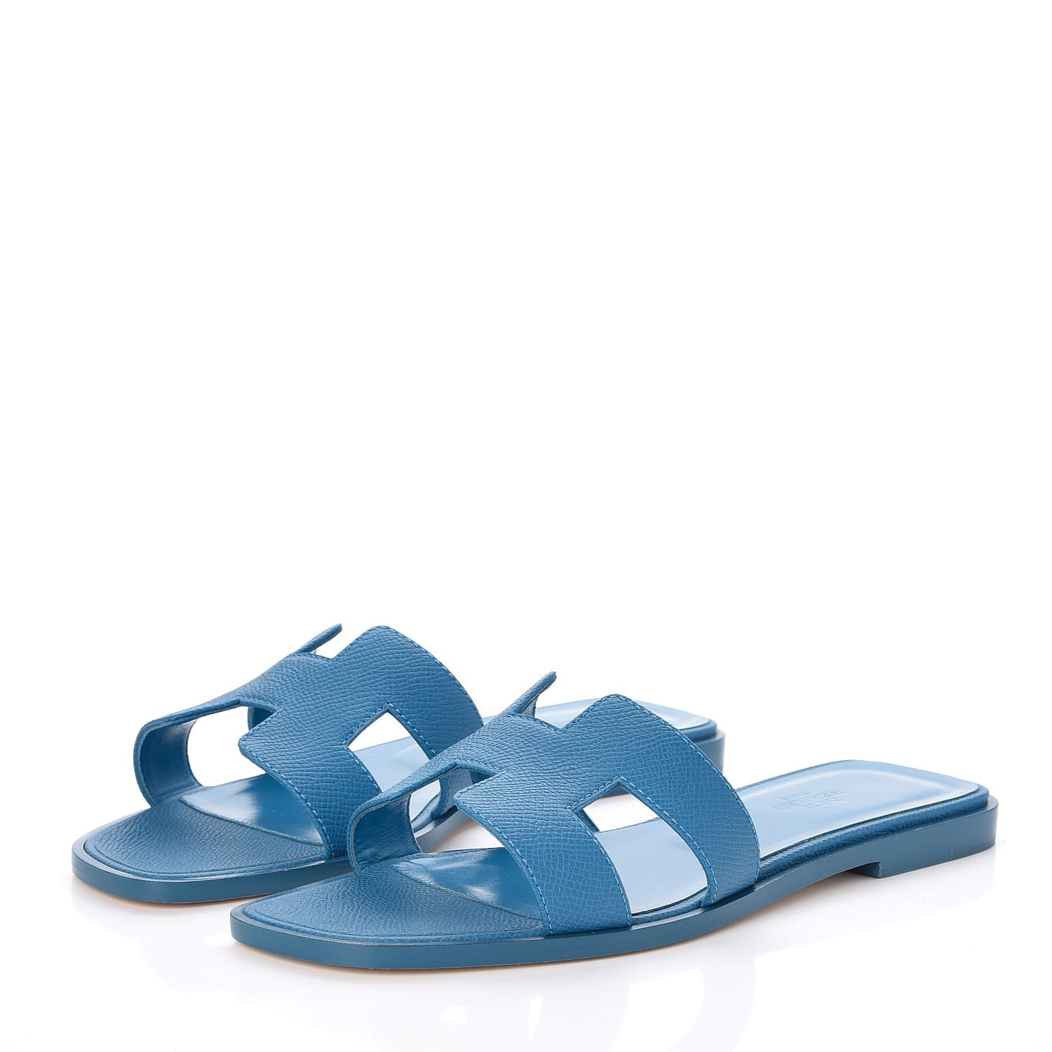 HERMES Epsom Oran Sandals 37.5 Bleu Izmir 253998 | FASHIONPHILE