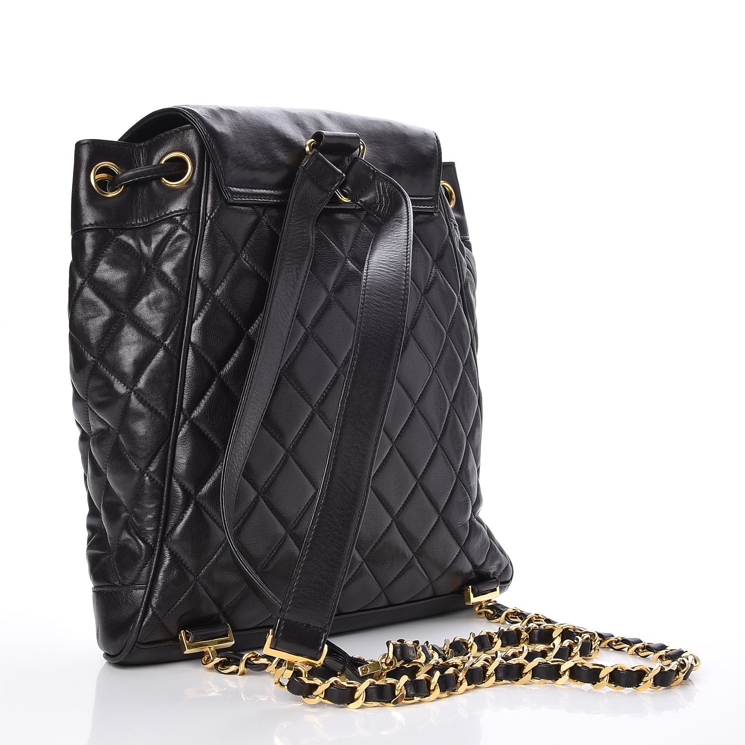 CHANEL Lambskin Quilted Drawstring Backpack Black 253870