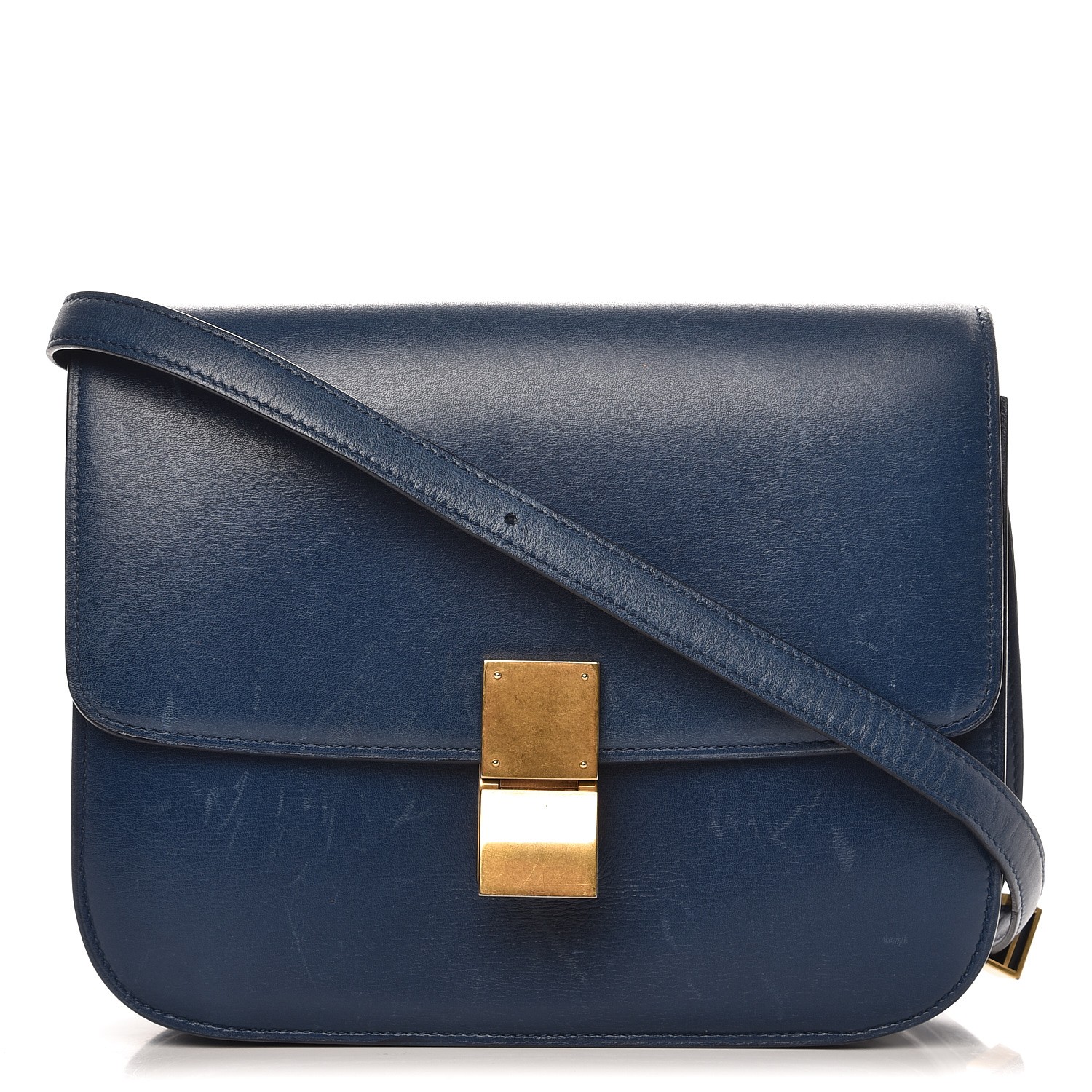 CELINE Box Calfskin Medium Classic Box Flap Blue 254070