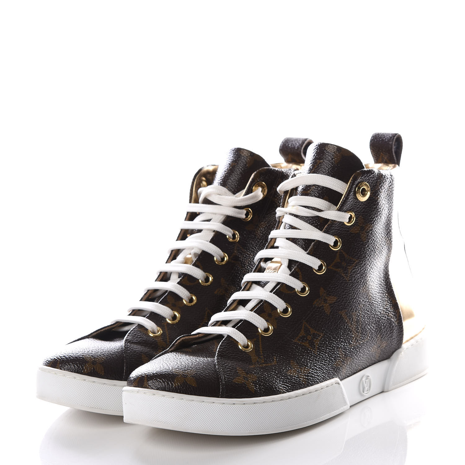 LOUIS VUITTON Patent Monogram Stellar Sneaker Boots 37.5 Gold 551201