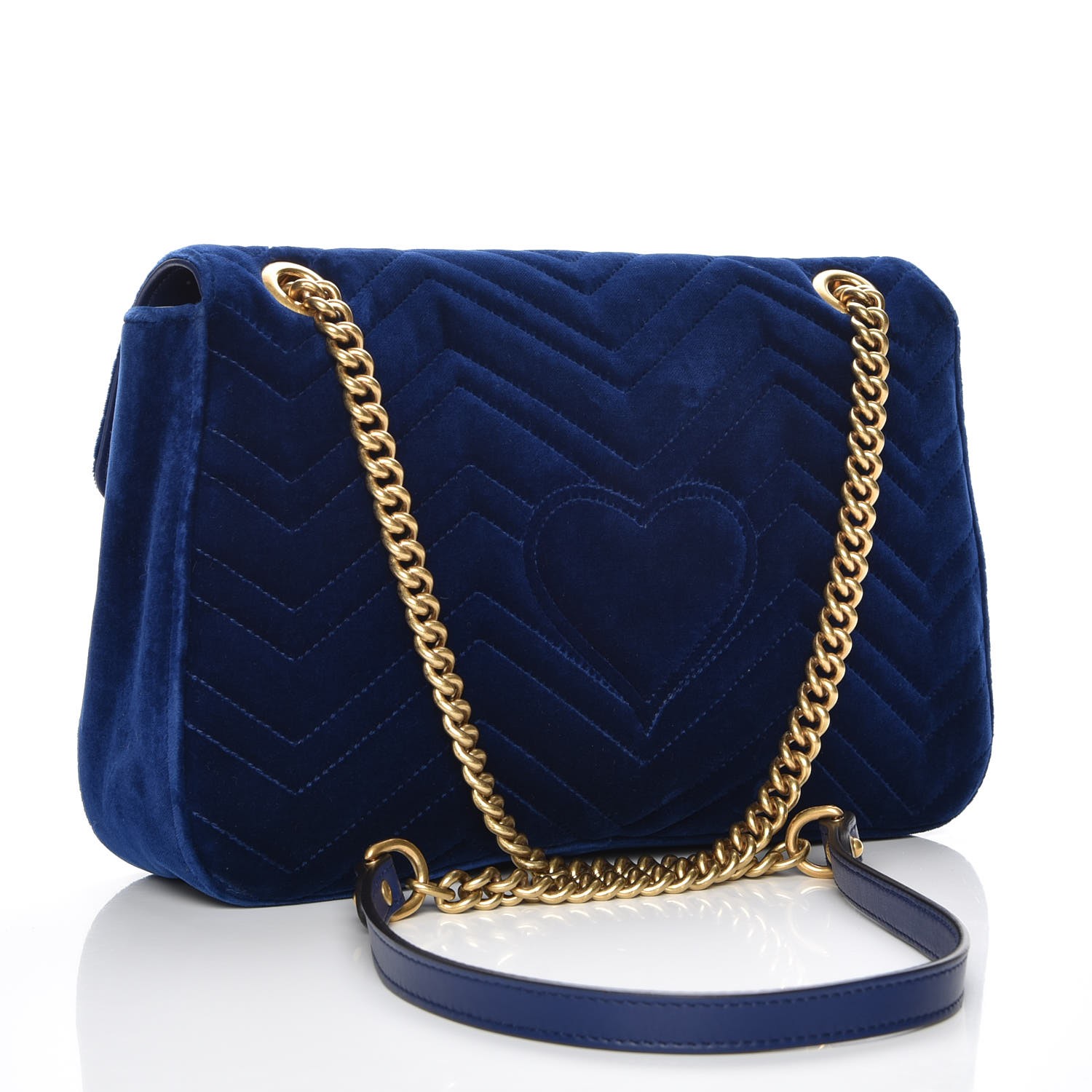 GUCCI Velvet Matelasse Small GG Marmont Chain Shoulder Bag Cobalt