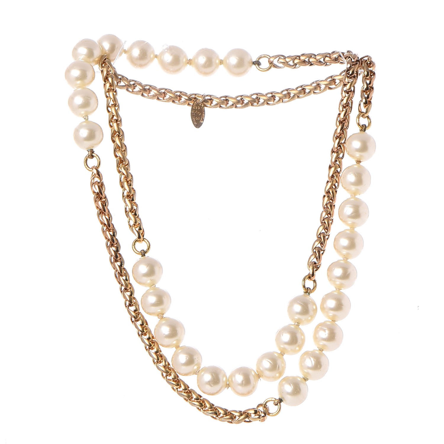 CHANEL Pearl Chain Long Necklace Gold 278341