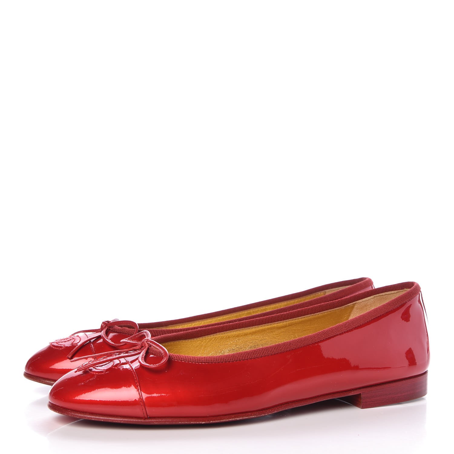 CHANEL Patent Calfskin CC Cap Toe Ballerina Flats 38.5 Red 306013