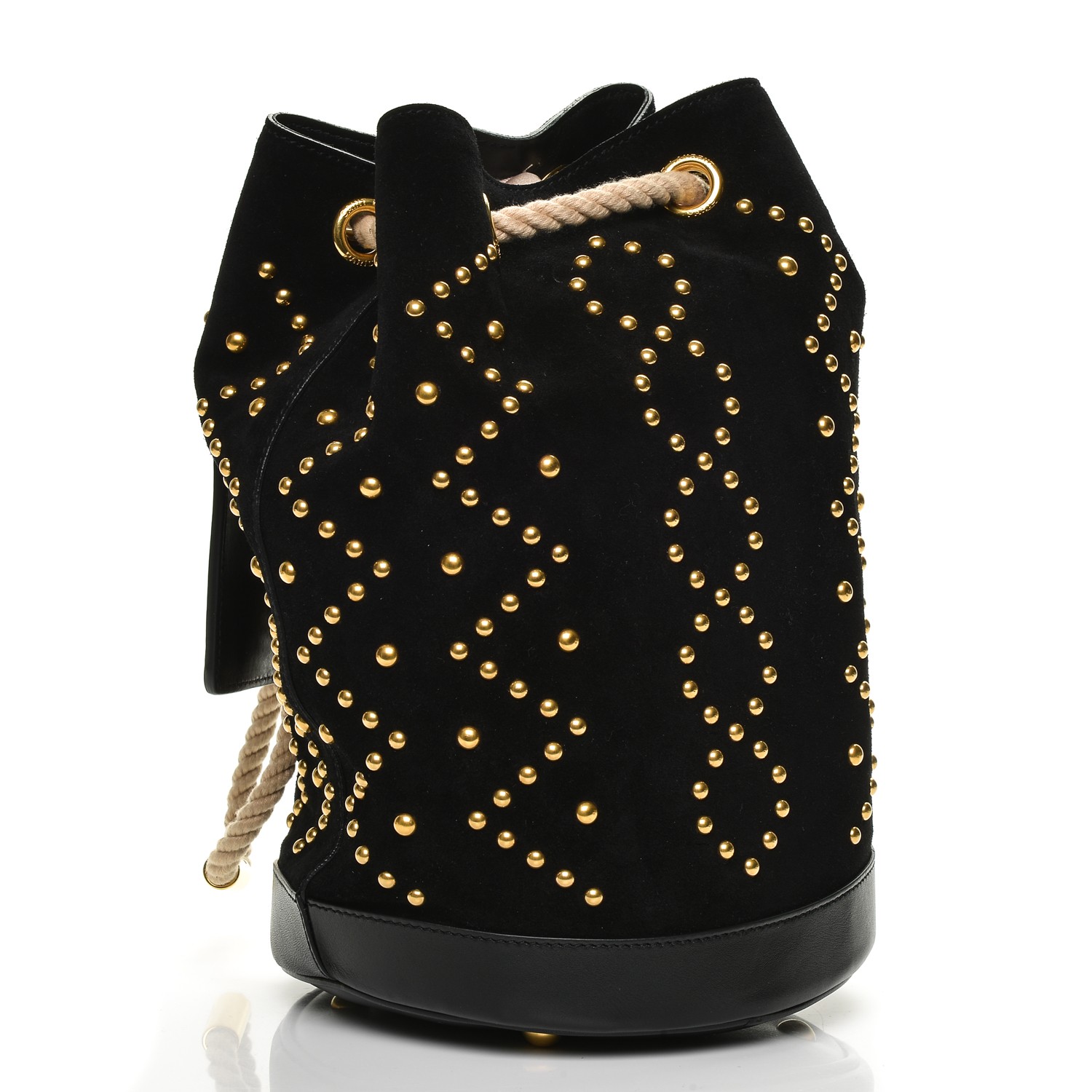 SAINT LAURENT Suede Studded Small Seau Bucket Bag Black 195826