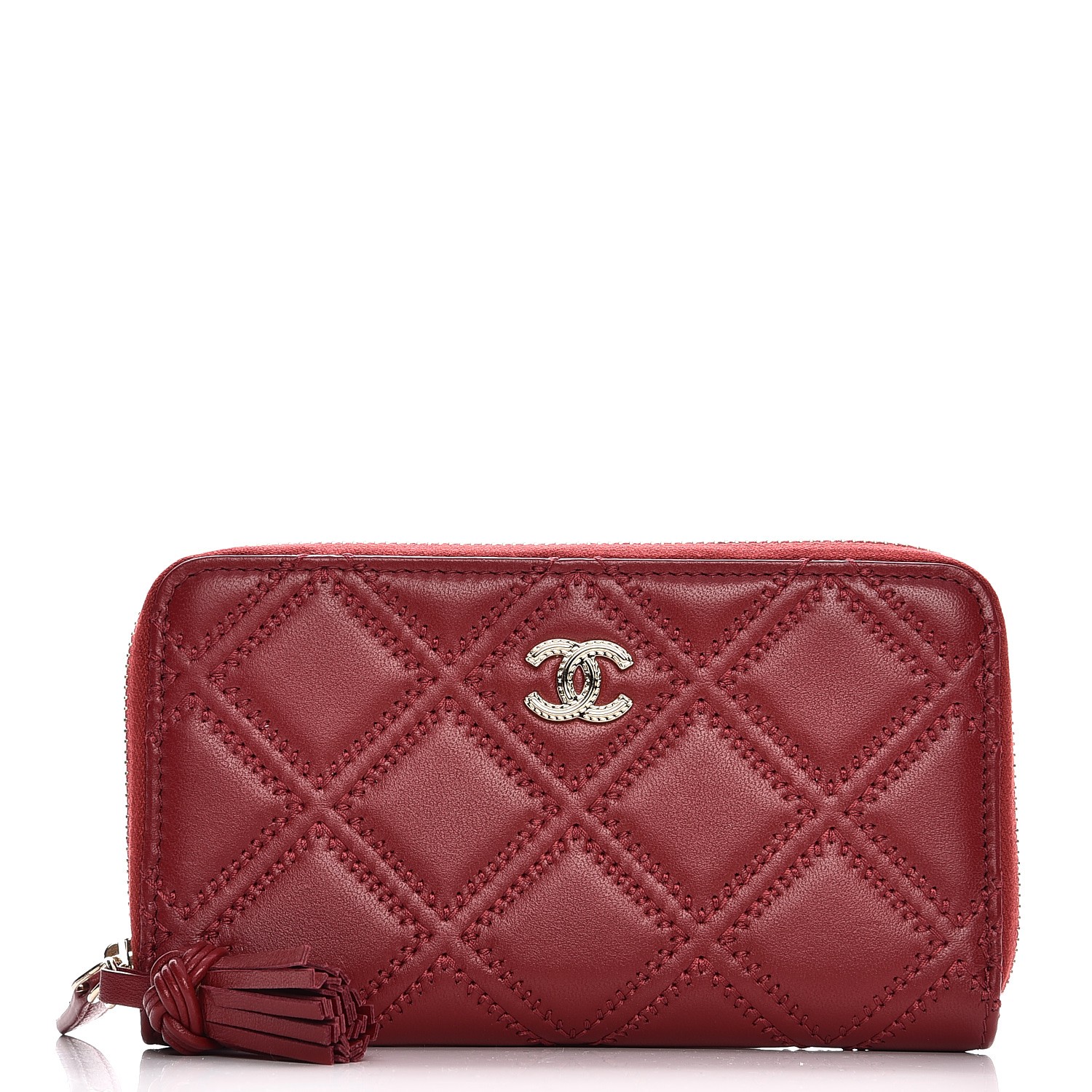 CHANEL Lambskin Quilted Medium Zip Around Wallet Dark Red 212353 ...