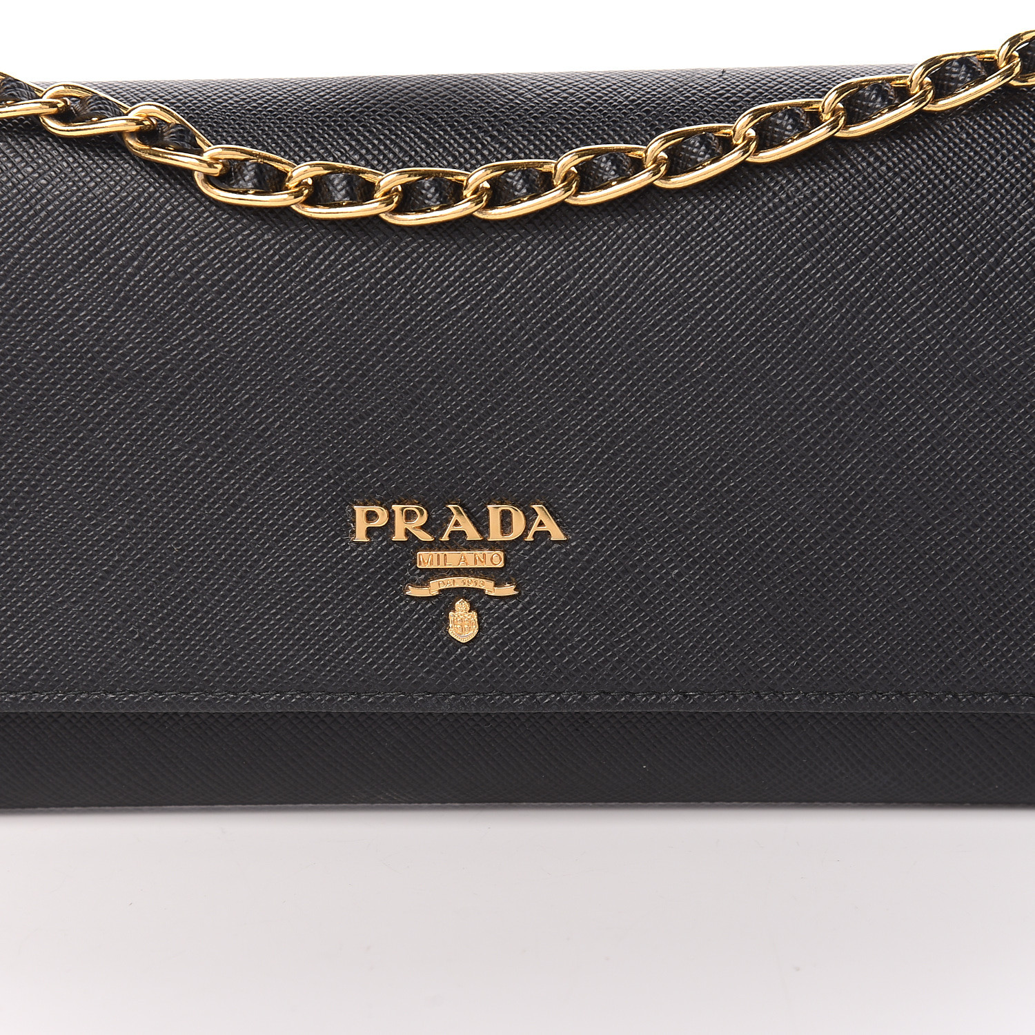 PRADA Saffiano Metal Oro Chain Wallet Black 466353
