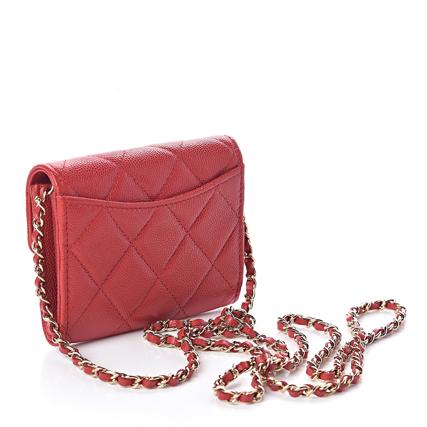 CHANEL Caviar Quilted Card Holder On Chain Red 468811