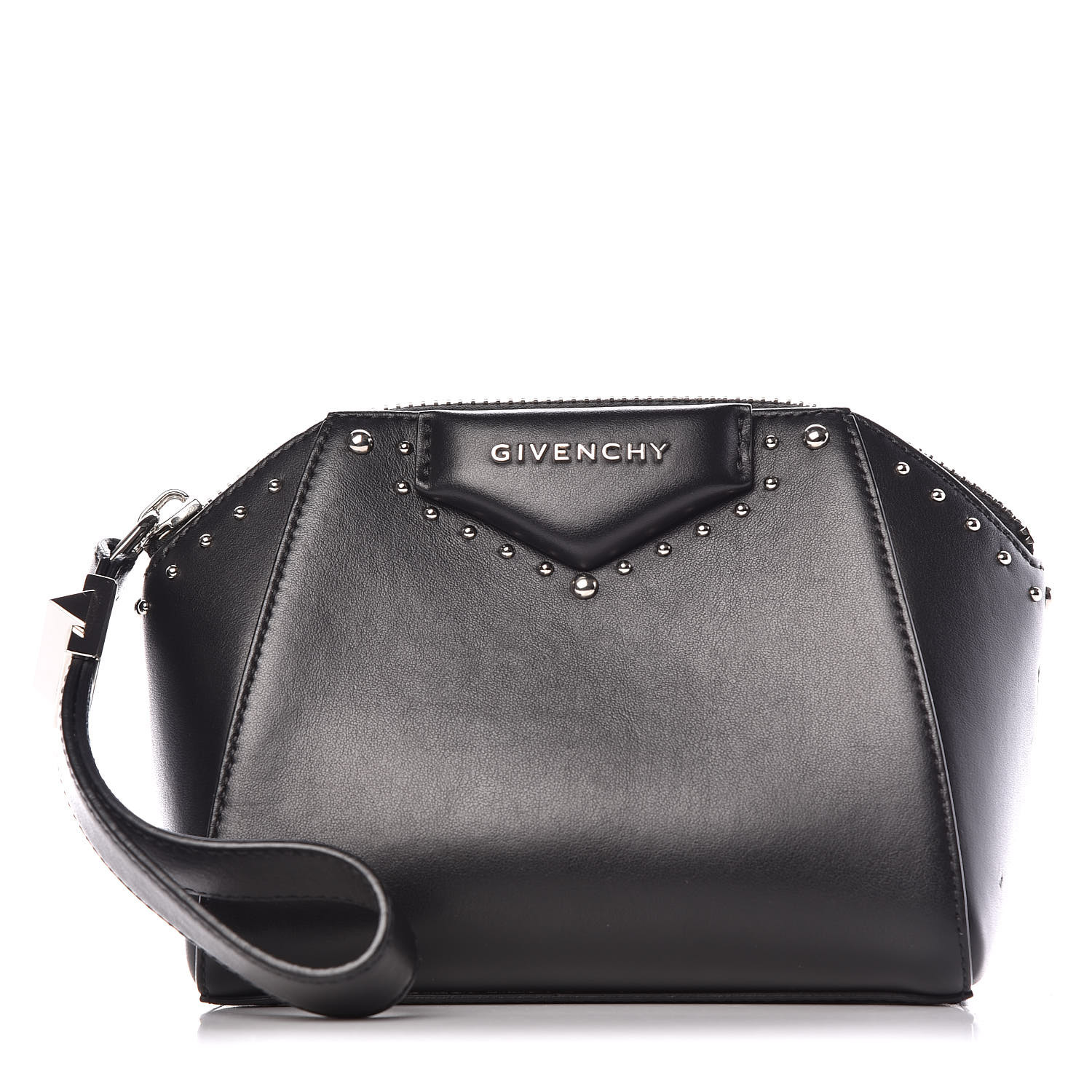 GIVENCHY Calfskin Small Studded Antigona Beauty Wristlet Black 407389 ...