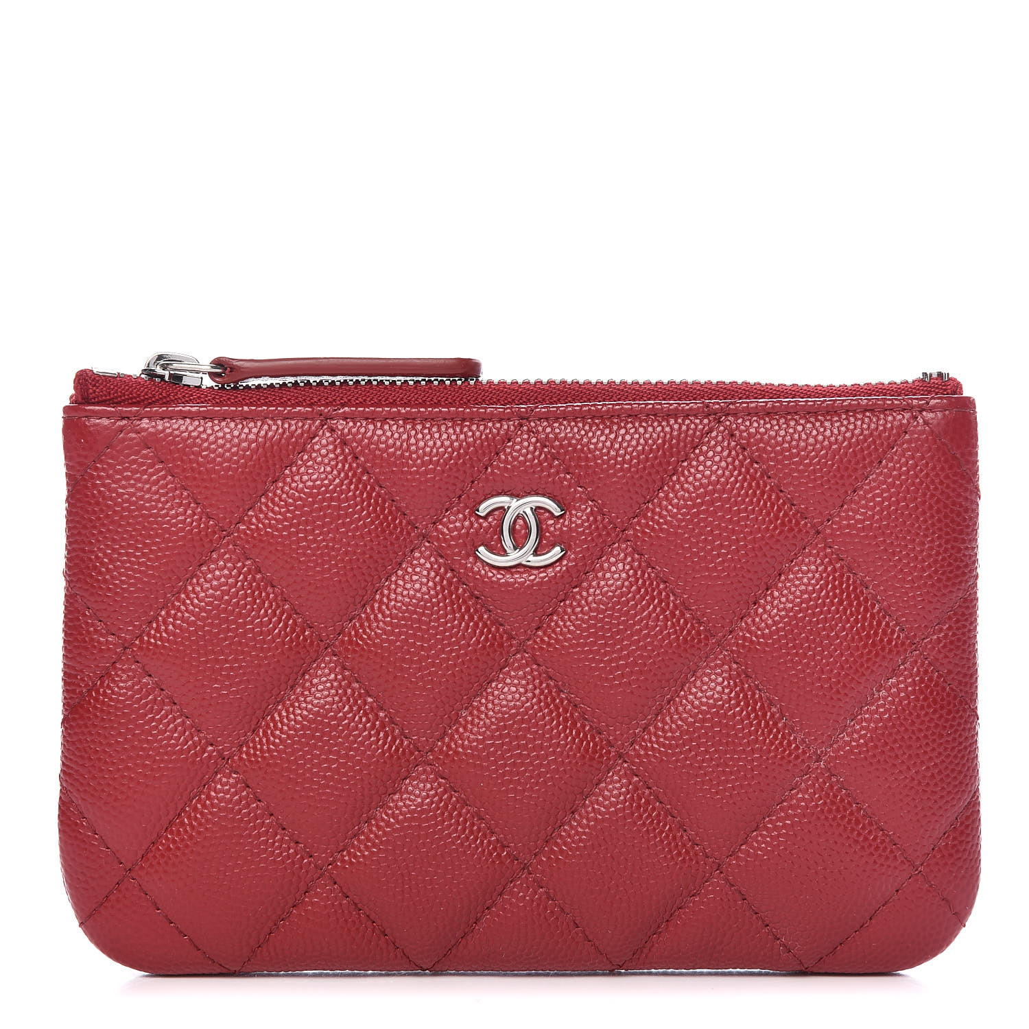 CHANEL Caviar Quilted Small Cosmetic Case Dark Red 407190