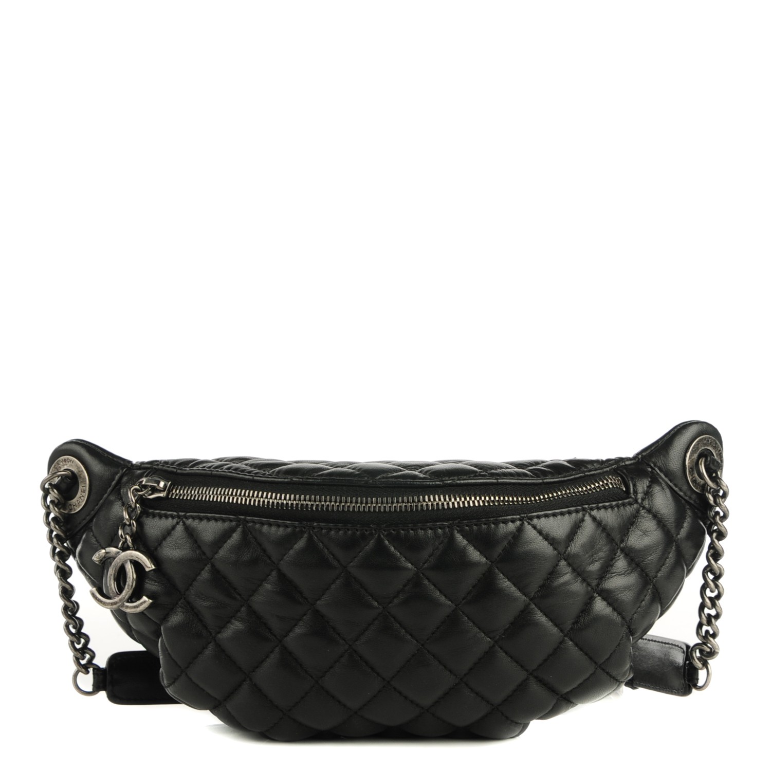 CHANEL Lambskin Quilted Banane Waist Bag Fanny Pack Black 123307