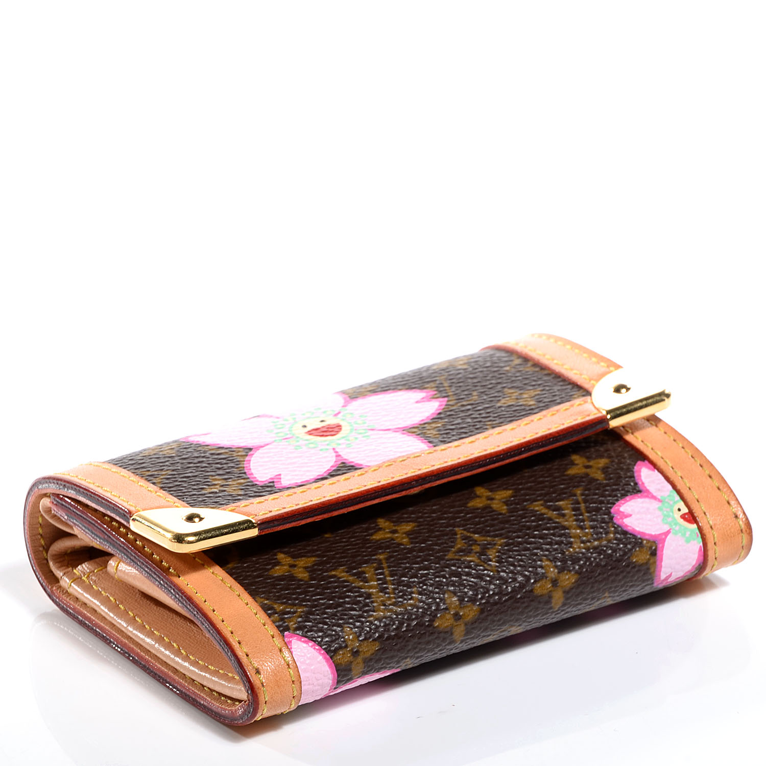 Louis Vuitton Monogram Cherry Blossom Porte Monnaie Plat Brown 69844 5022