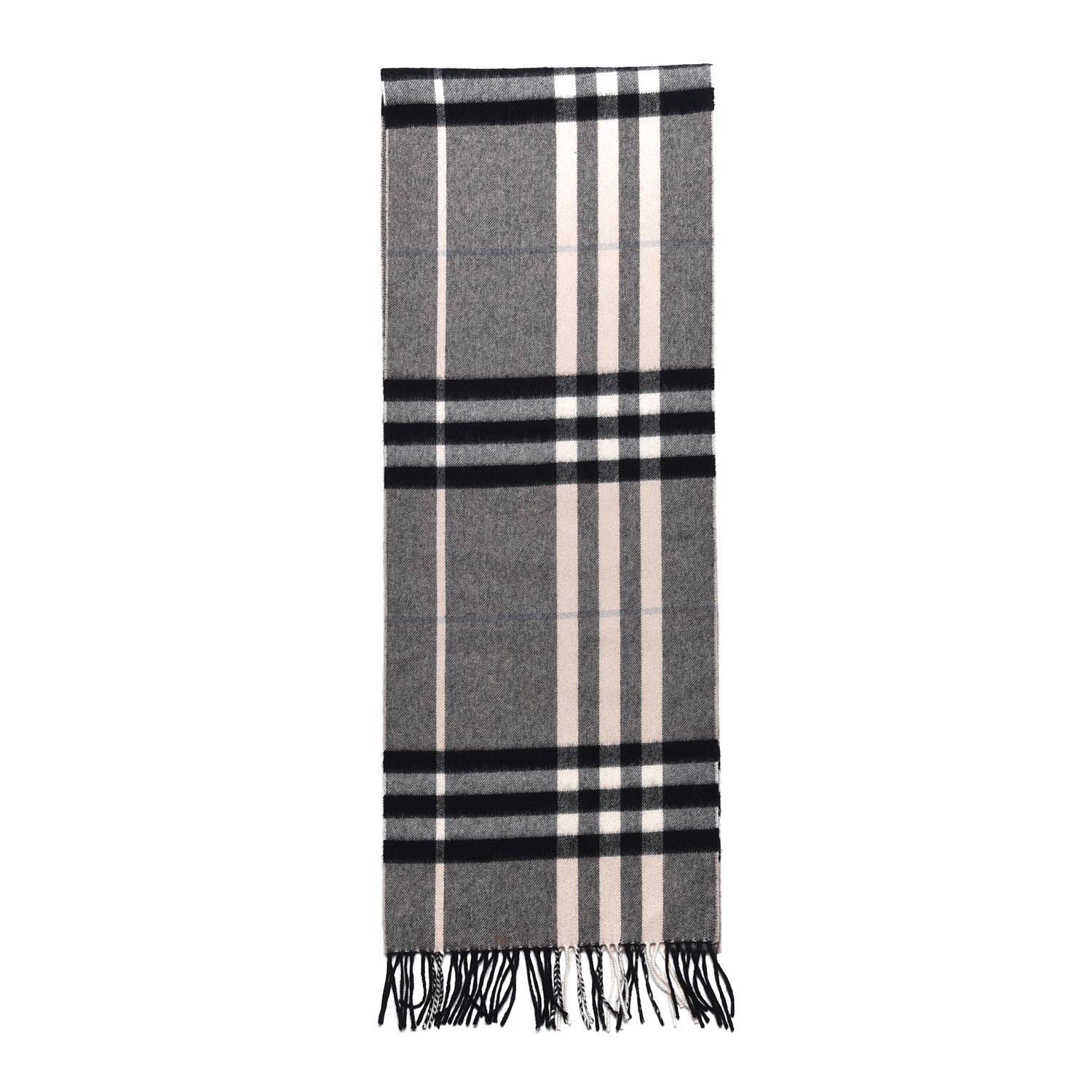 BURBERRY Cashmere Classic Check Fringe Scarf Grey 342838