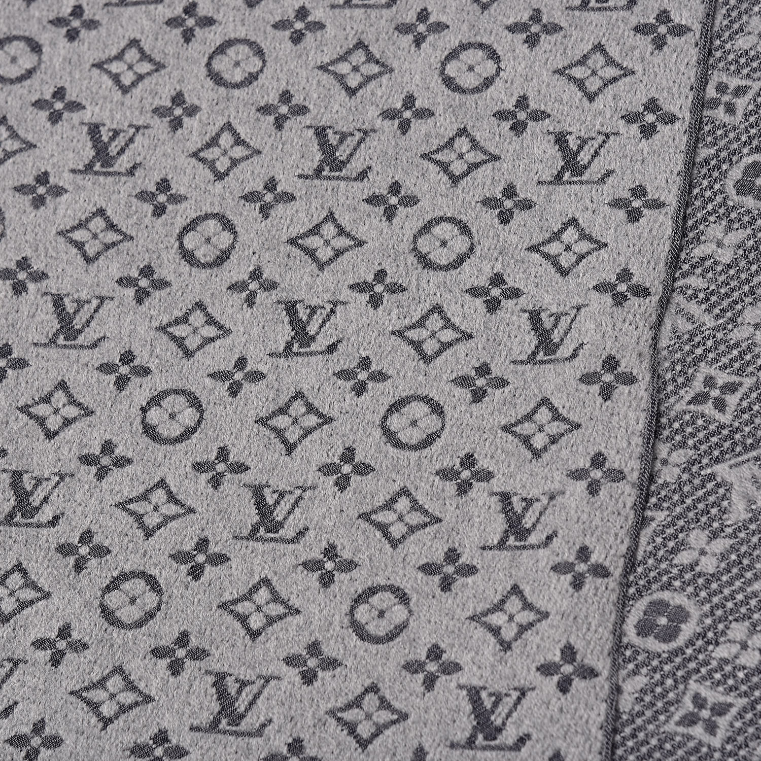 LOUIS VUITTON Wool Monogram Classic Scarf Grey 513533