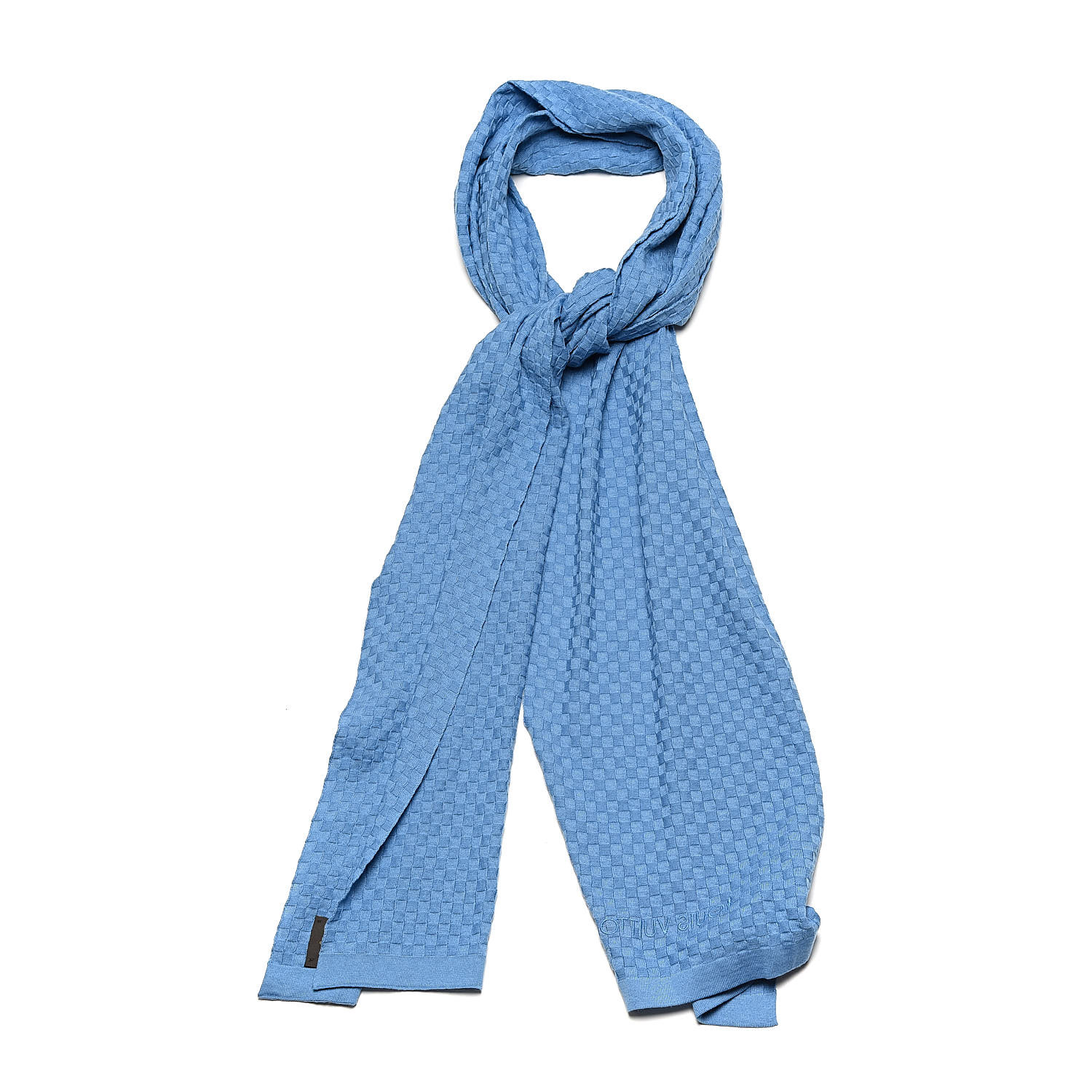 LOUIS VUITTON Cotton Cashmere Micro Damier Scarf Blue 514317