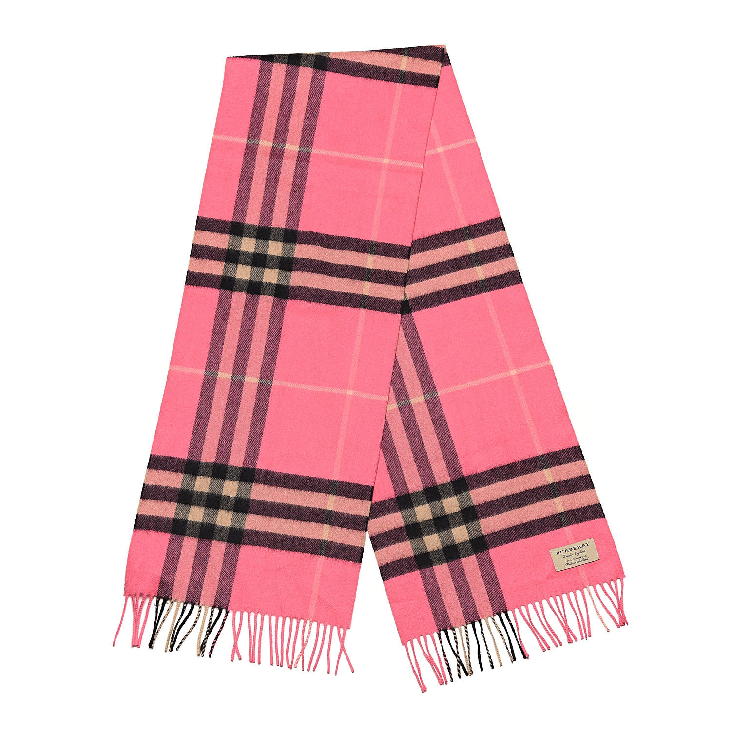 BURBERRY Cashmere Giant Check Fringe Scarf Rose Pink 514345