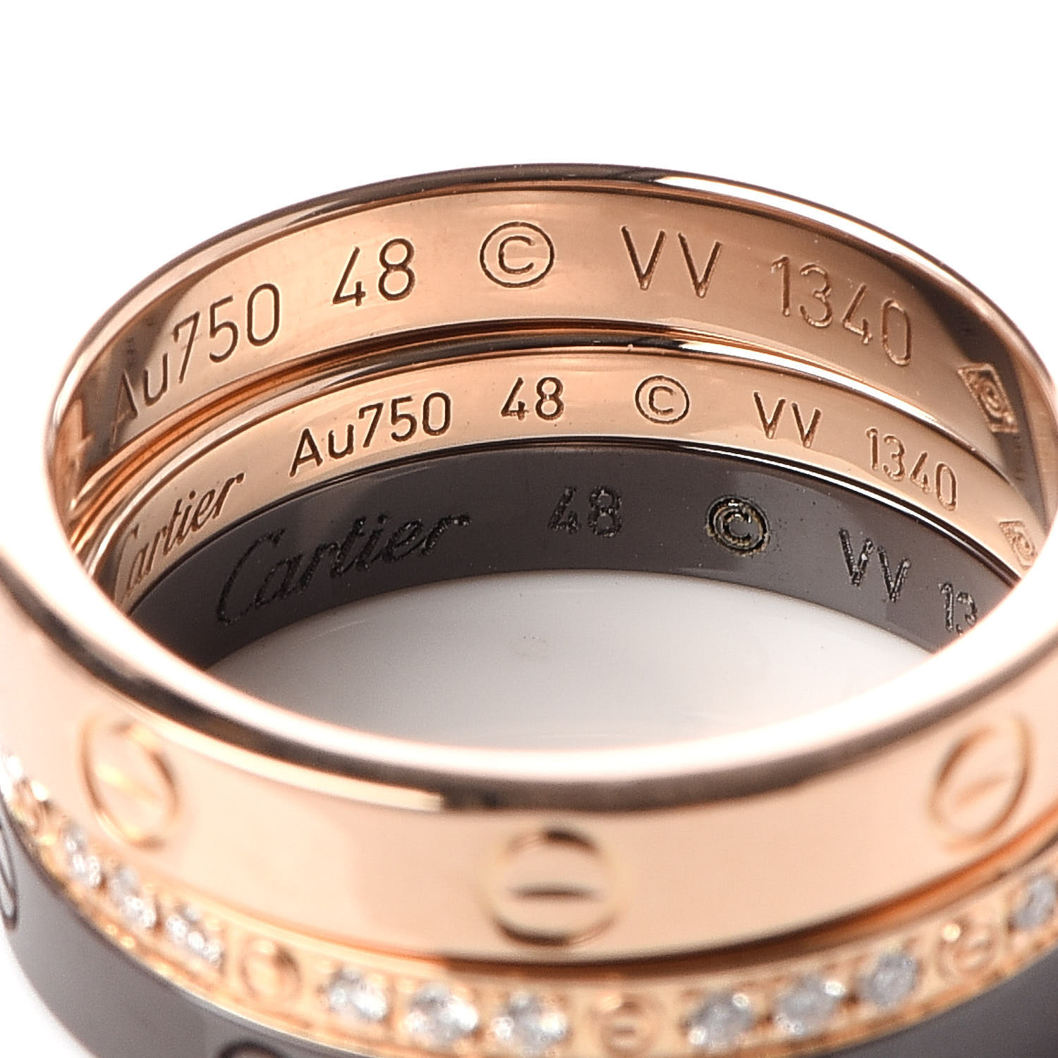 CARTIER 18K Pink Gold Diamond Ceramic LOVE Ring Set 48 4.5 493506