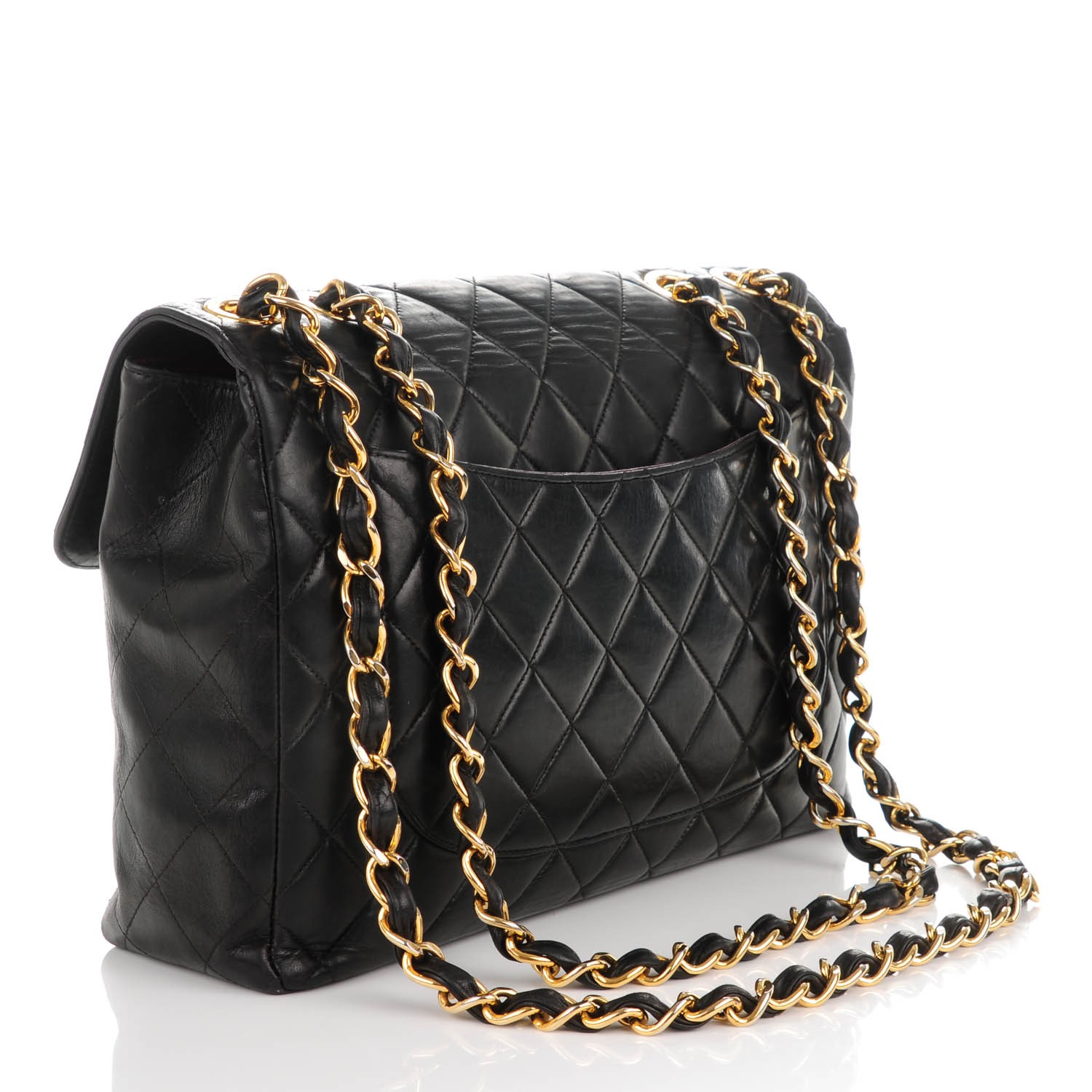 CHANEL Lambskin Quilted Jumbo Flap Black 153336