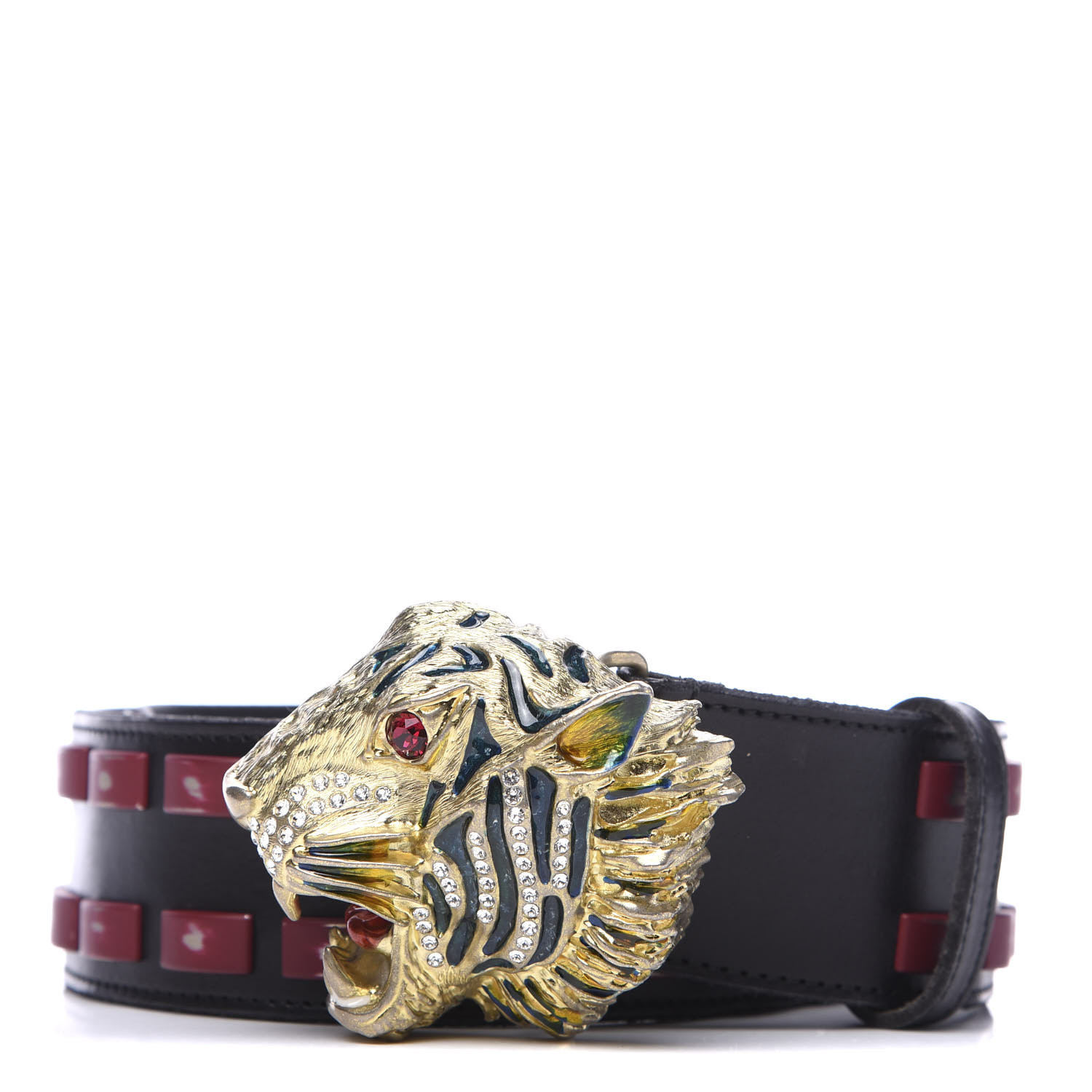 GUCCI Metal Tiger Head Studded Belt 80 32 Yellow Black 579849