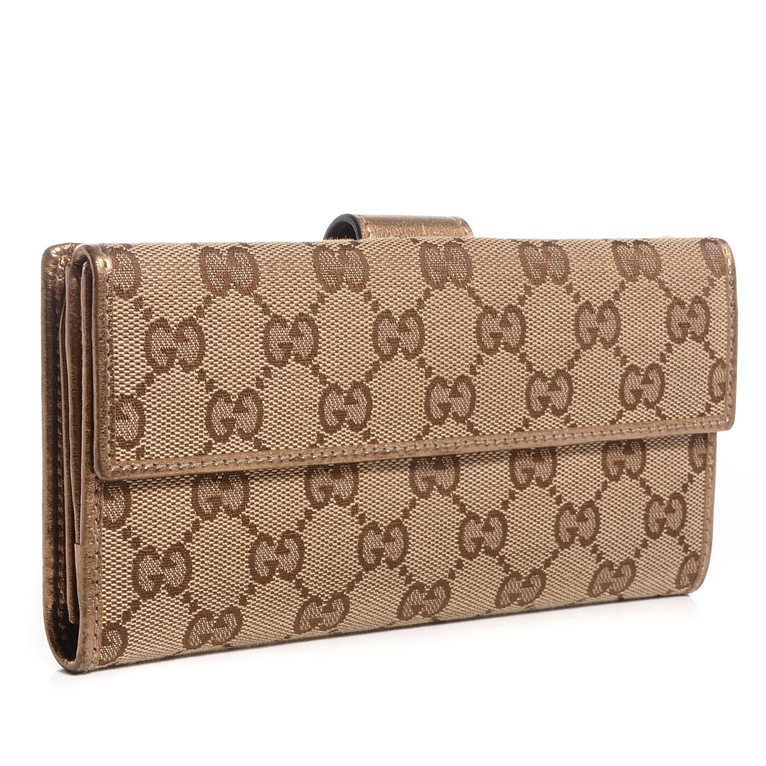 GUCCI Monogram GG Continental Wallet Metallic Gold 80546