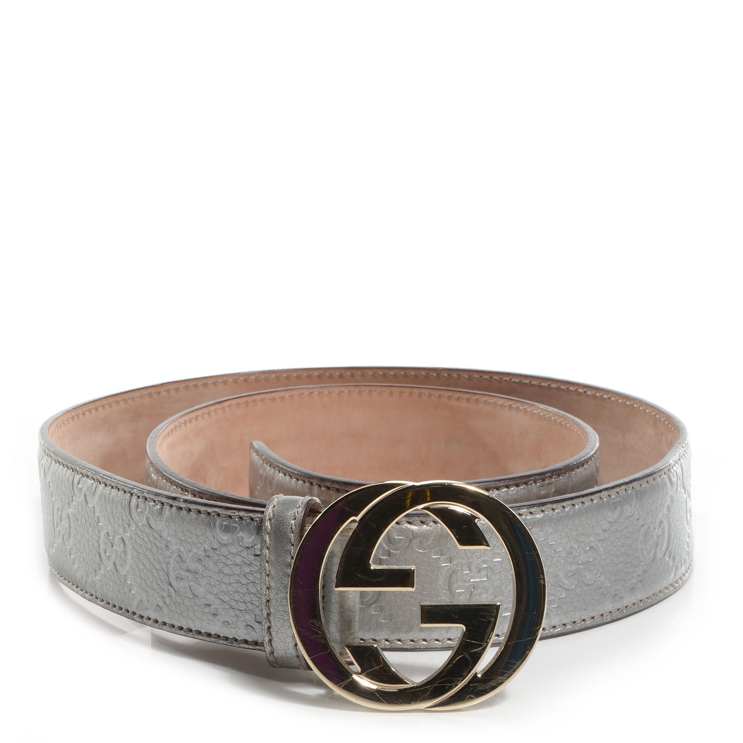 GUCCI Guccissima GG Belt 95 38 Silver 73012 | FASHIONPHILE