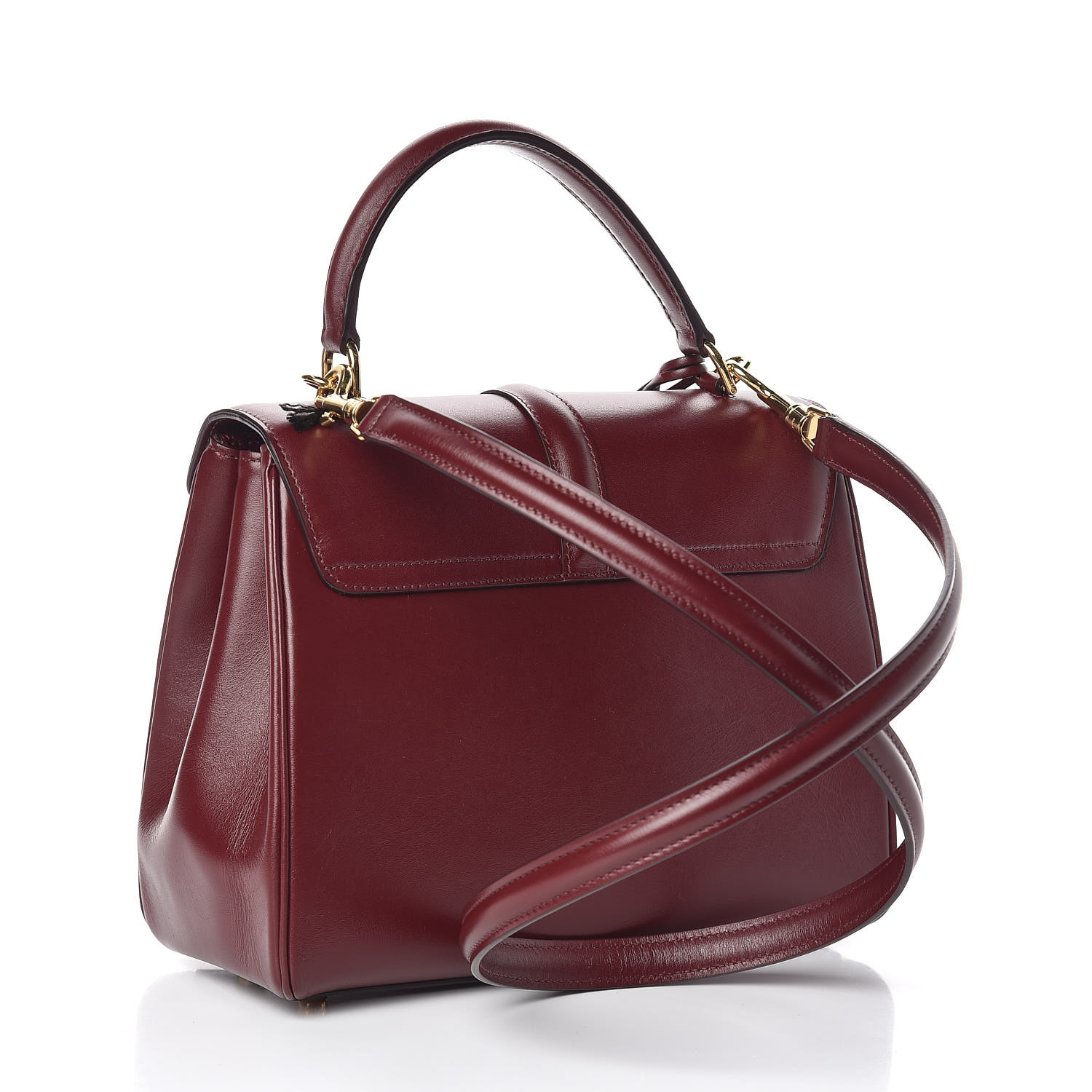 CELINE Satinated Calfskin Small 16 Top Handle Bag Light Burgundy 496376 ...