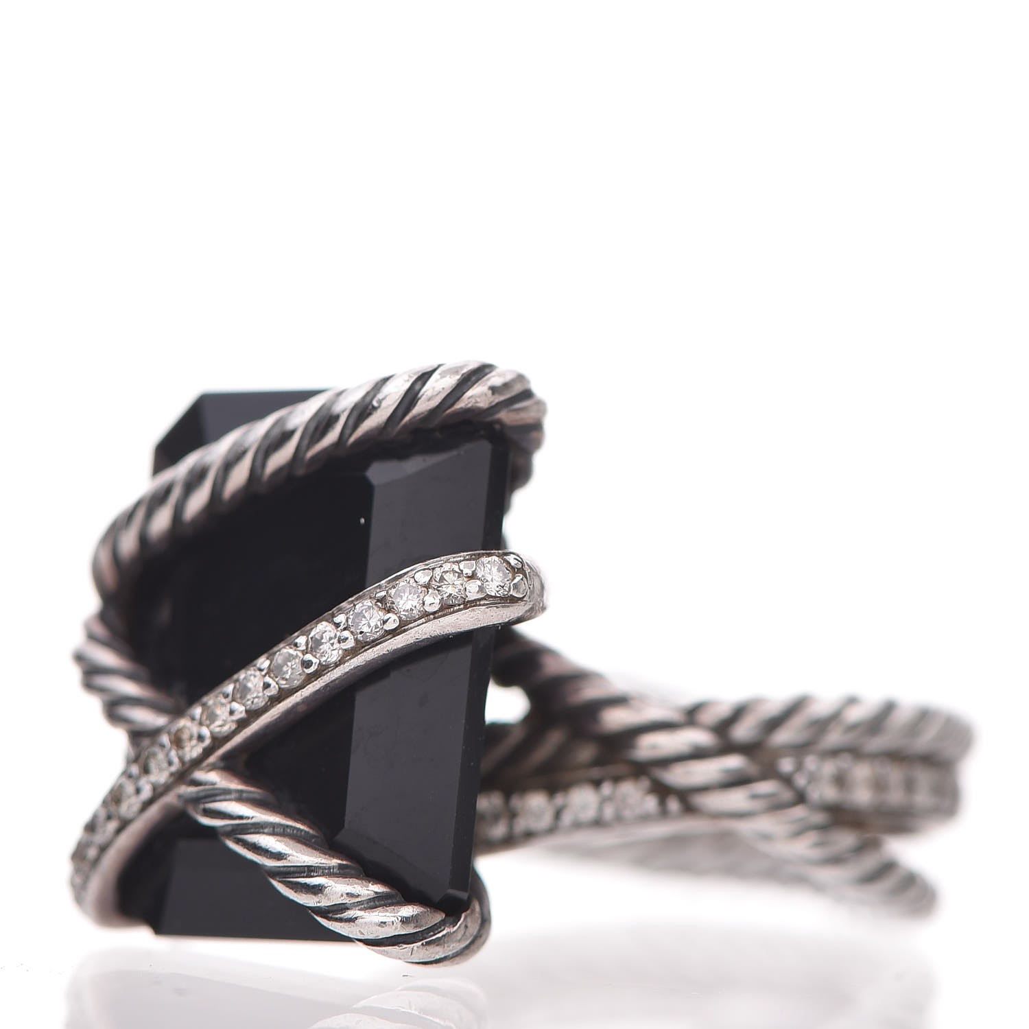 DAVID YURMAN Sterling Silver Diamond Black Onyx 15mm Cable Wrap Ring 52 ...