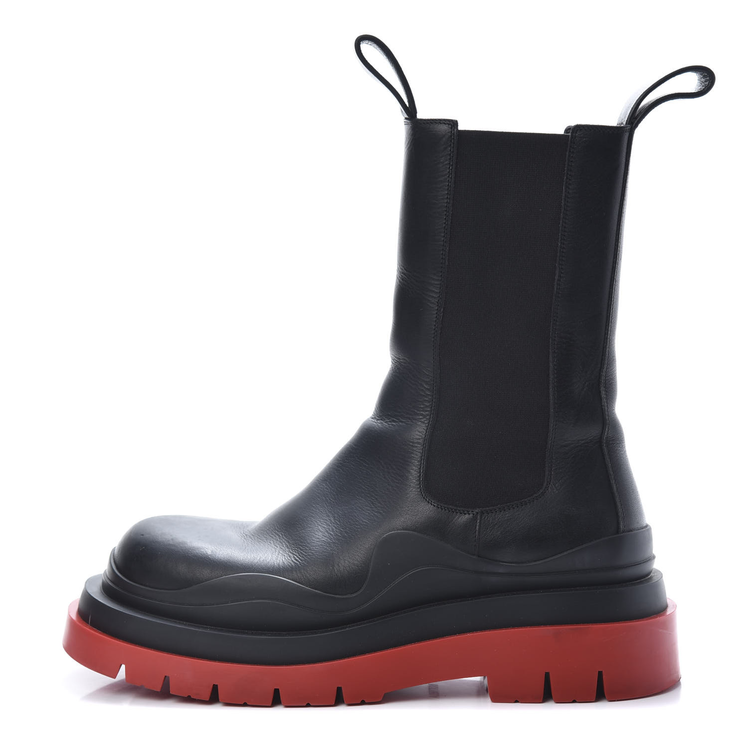 BOTTEGA VENETA Calfskin The Tire Boots 37 Black Bright Red 668156 ...