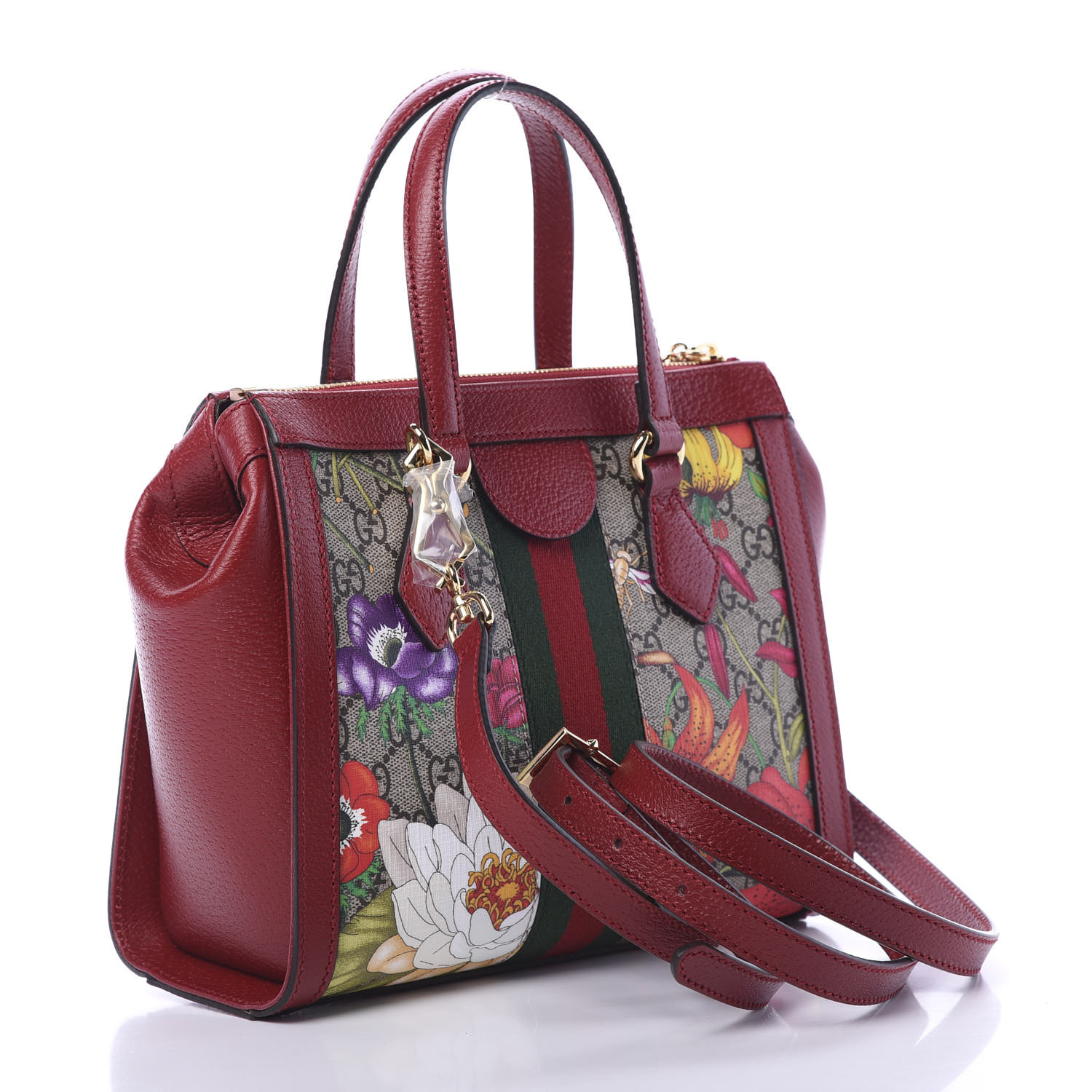 GUCCI GG Supreme Monogram Flora Web Small Ophidia Tote Bag Red 585746 ...